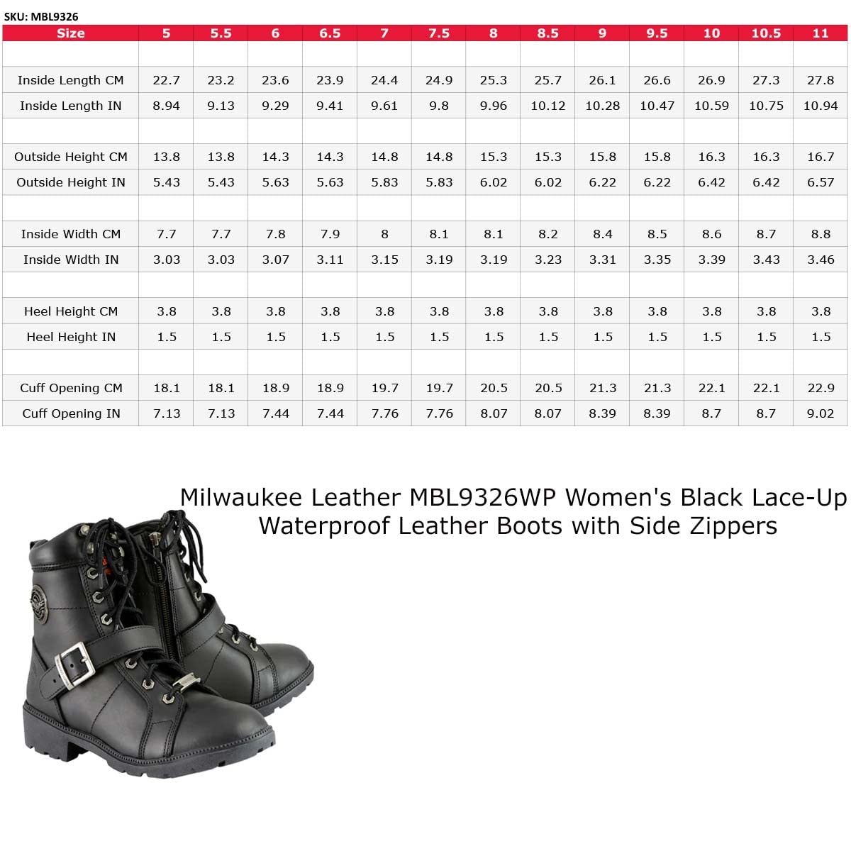 Milwaukee Leather MBL9326WP Women's Premium Black Leather Lace-Up Waterproof Motorcyle Rider Boots - 10