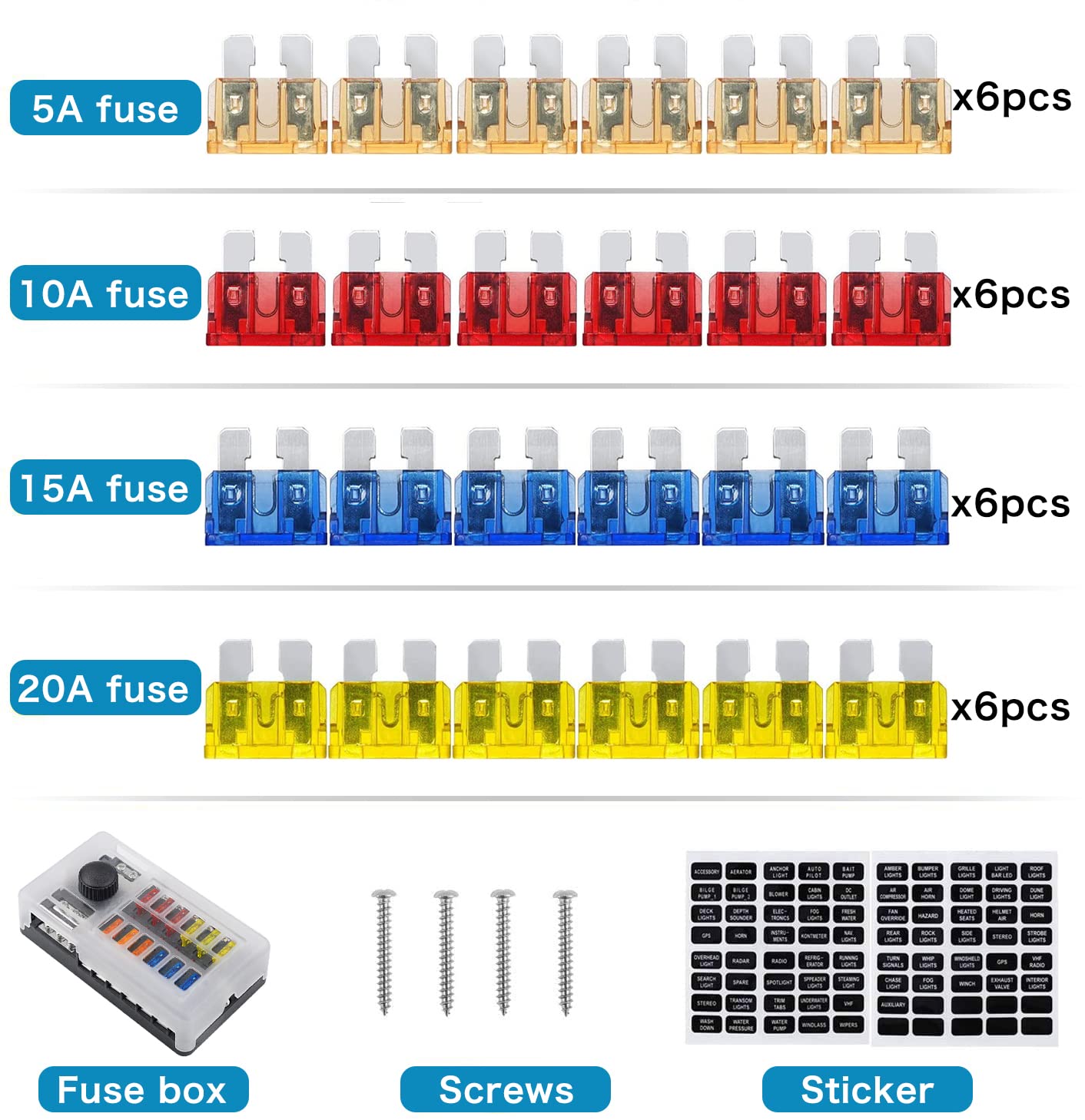 12 Volt Fuse Block, Marine Boat Fuse Block Waterproof 12 Way Automotive Fuse Box With 12 Ground Negative Busbar [100 Amp Max] [A