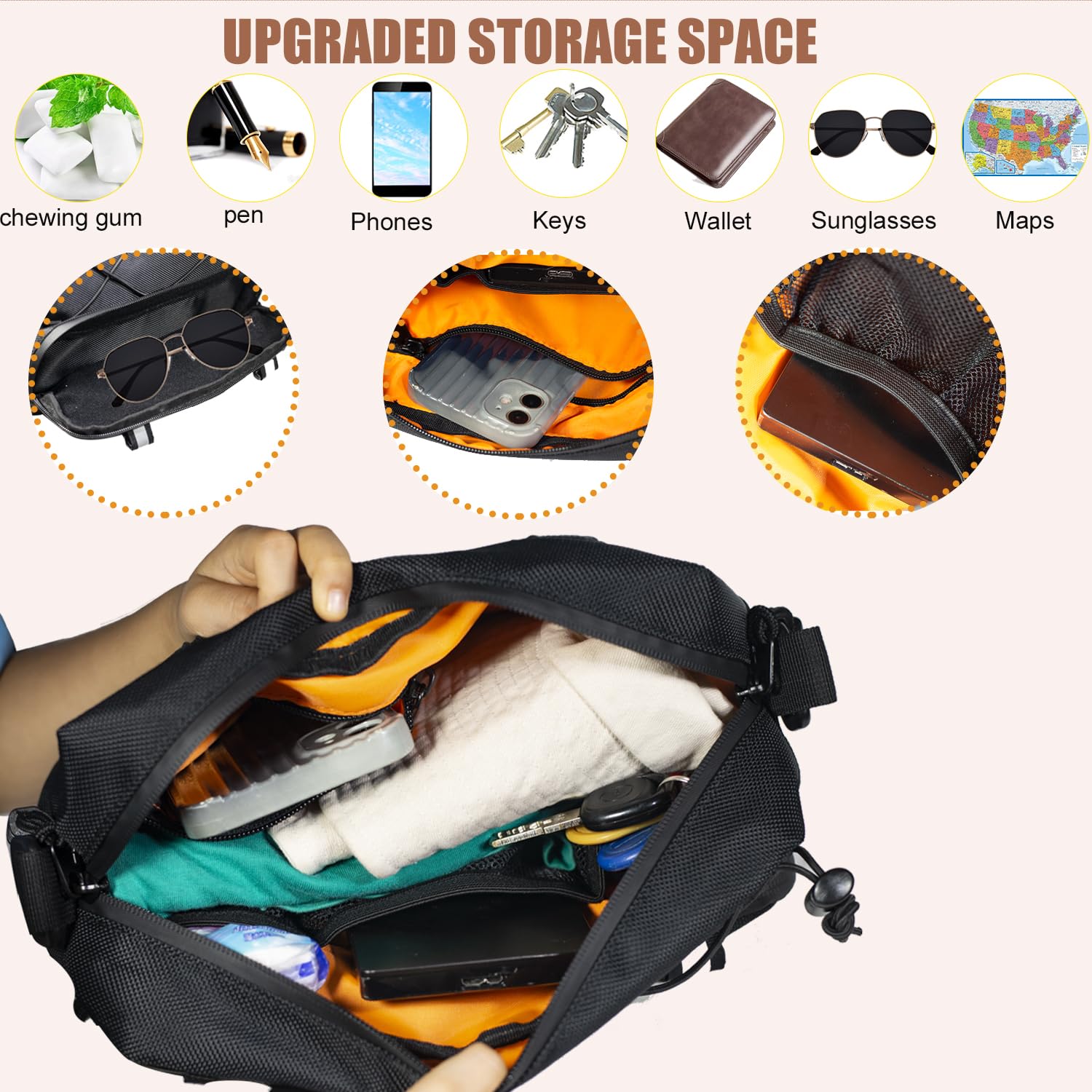 Universal Motorcycle Bag, Black Motorcycle Handlebar Bag, American Flag 1680D Water-Resistant Tool Bag Fork Bag Sissy Bar Bag Fo