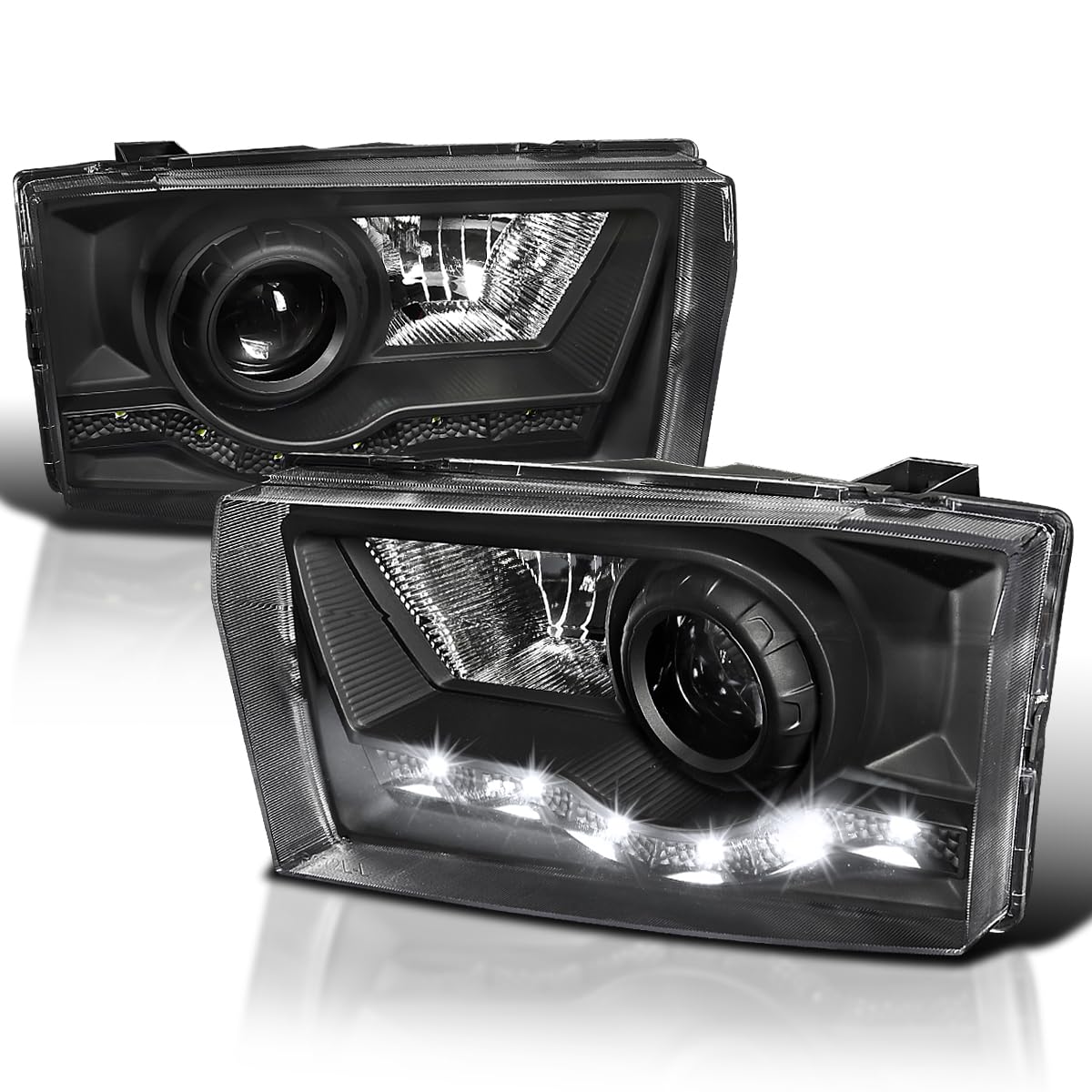 Spec-D Tuning Black Projector Headlights + R8 Led Compatible With 1999-2004 Ford F250 F350 F450 F550, 2000-2004 Ford Excursion, Left + Right Pair Headlamps Assembly