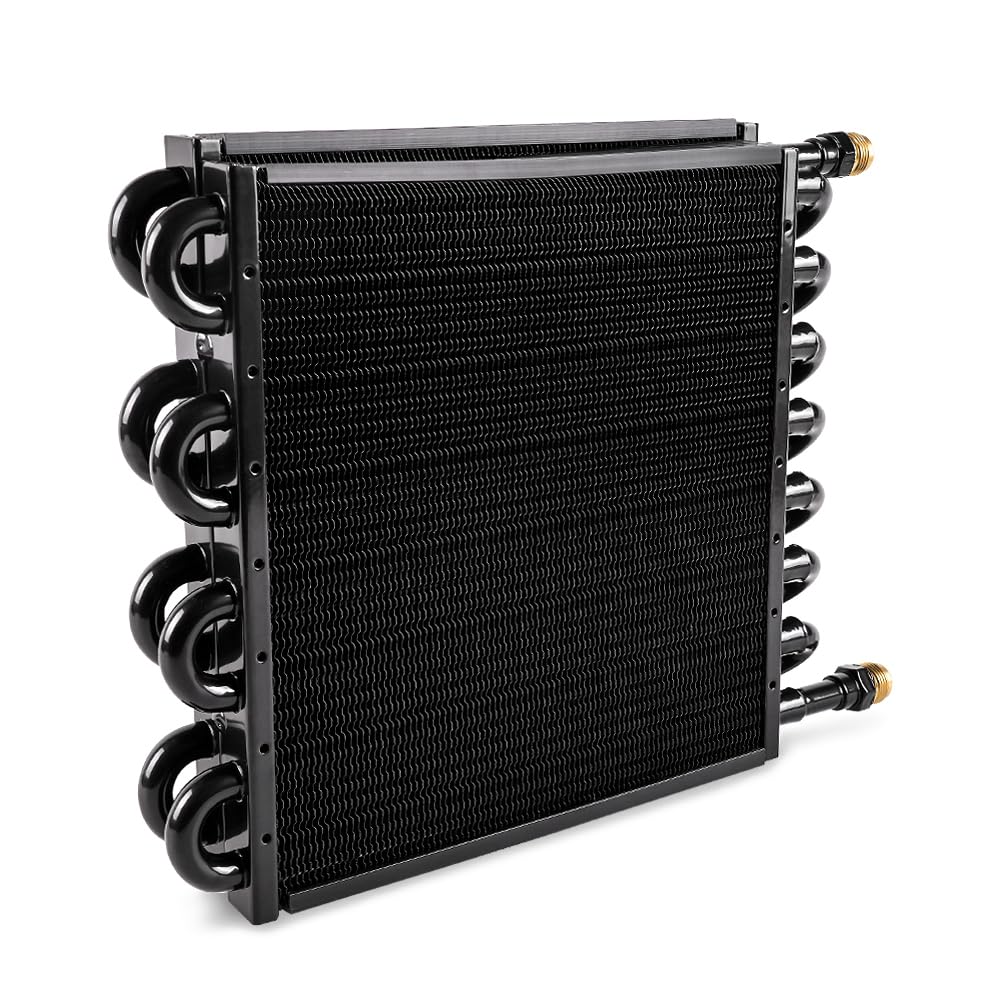 Bartoo 1/2'' Transmission Cooler, Aluminium Alloy 16 Pass Tube And Fin Universal Oil Cooler Kit Air Compressor Aftercooler (Blac