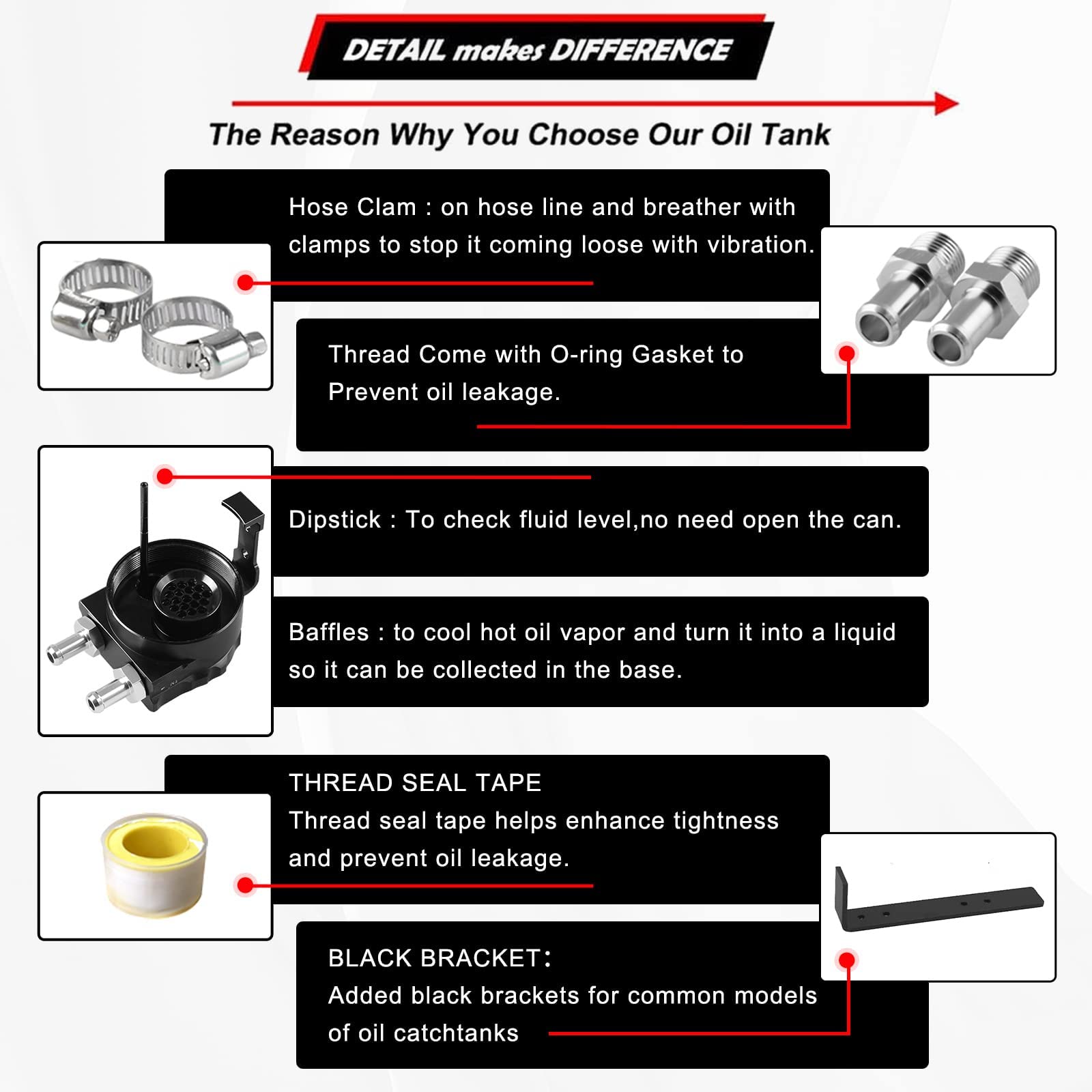 Rulline Universal 350Ml Reservoir Tank Oil Catch Can Tank 0046 Aluminum Polish Baffled Reservoir With Bracket Black