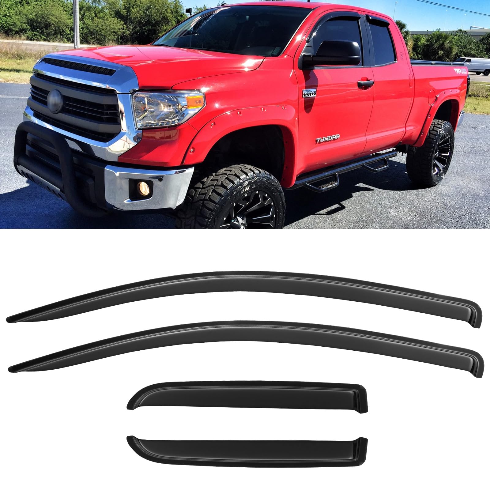 Window Visors Rain Guards for 2007-2021 Toyota Tundra Extended Cabs, Out-Channel Window Vent Wind Deflectors Visors Shades for 0