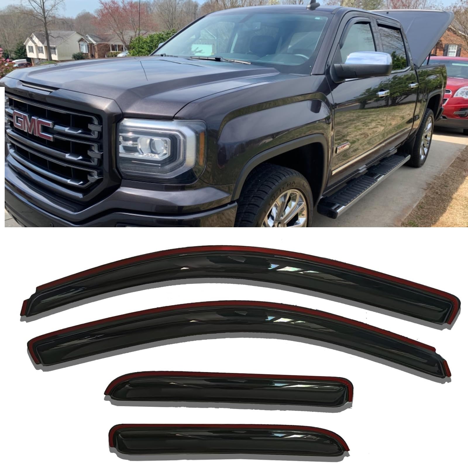 In-Channel Side Window Visors Wind Deflectors For Chevy Silverado/Gmc Sierra 1500 2500Hd 3500Hd Double/Extended Cab 2014-2018, V