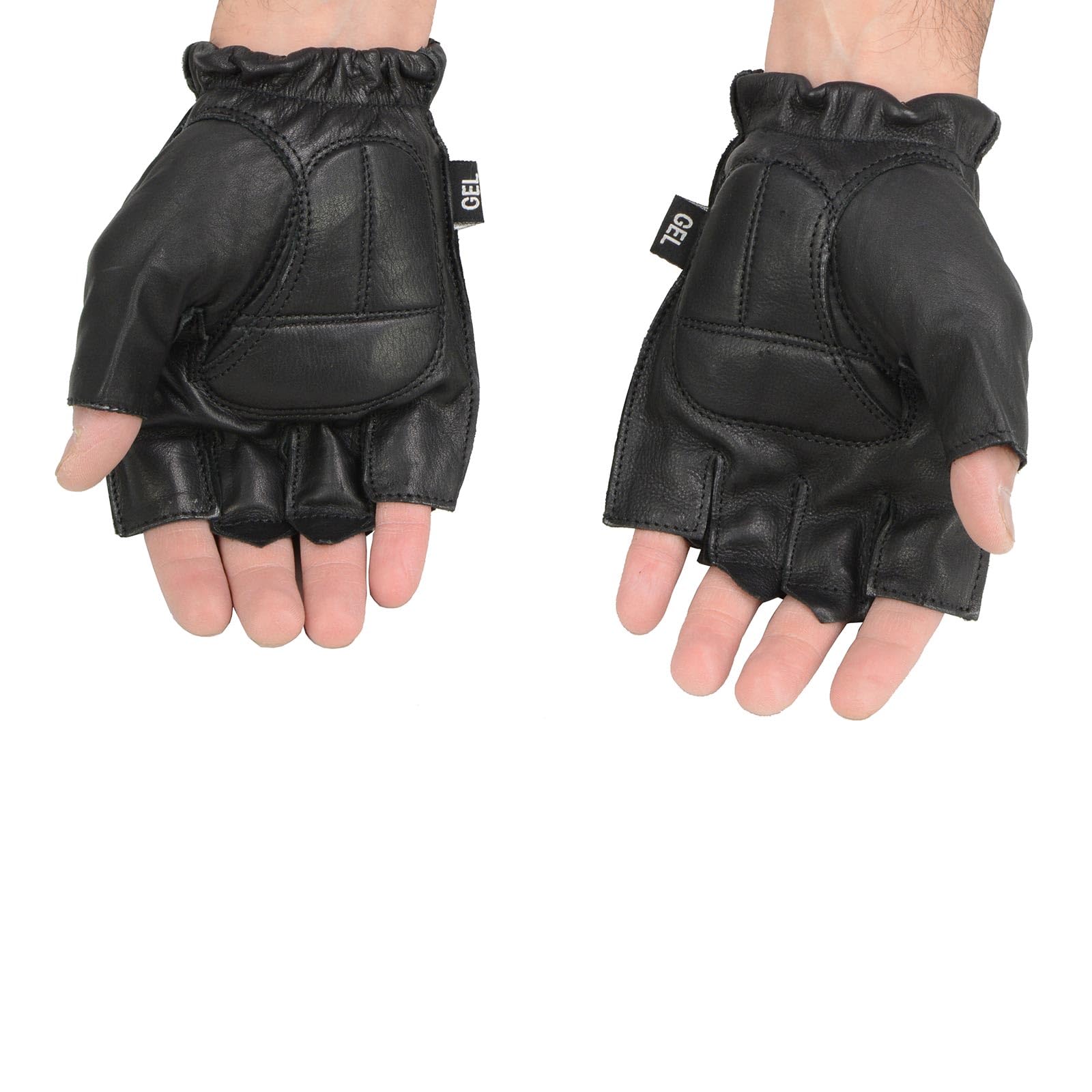 Milwaukee Leather Sh442 Men'S Black Leather Gel Padded Palm Fingerless Motorcycle Hand Gloves W/Soft ‘Genuine Leather’ - Large