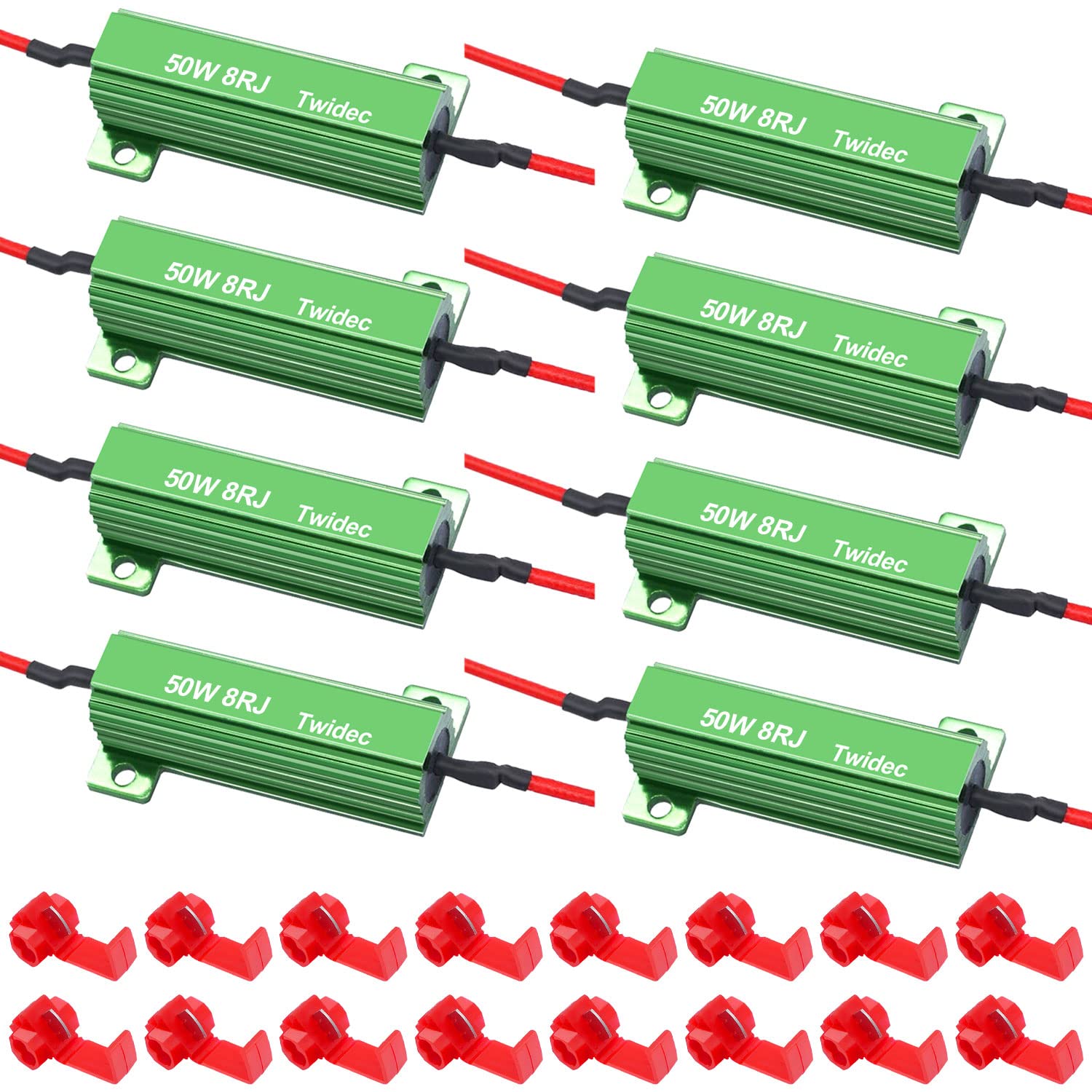 Twidec/8Pcs 50W 8Ohm Led Load Resistors For Fix Led Hyper Flash Turn Signal Light Bulb Fast Blink Error Code（Two Years Warranty）Rx24-50W8-8X