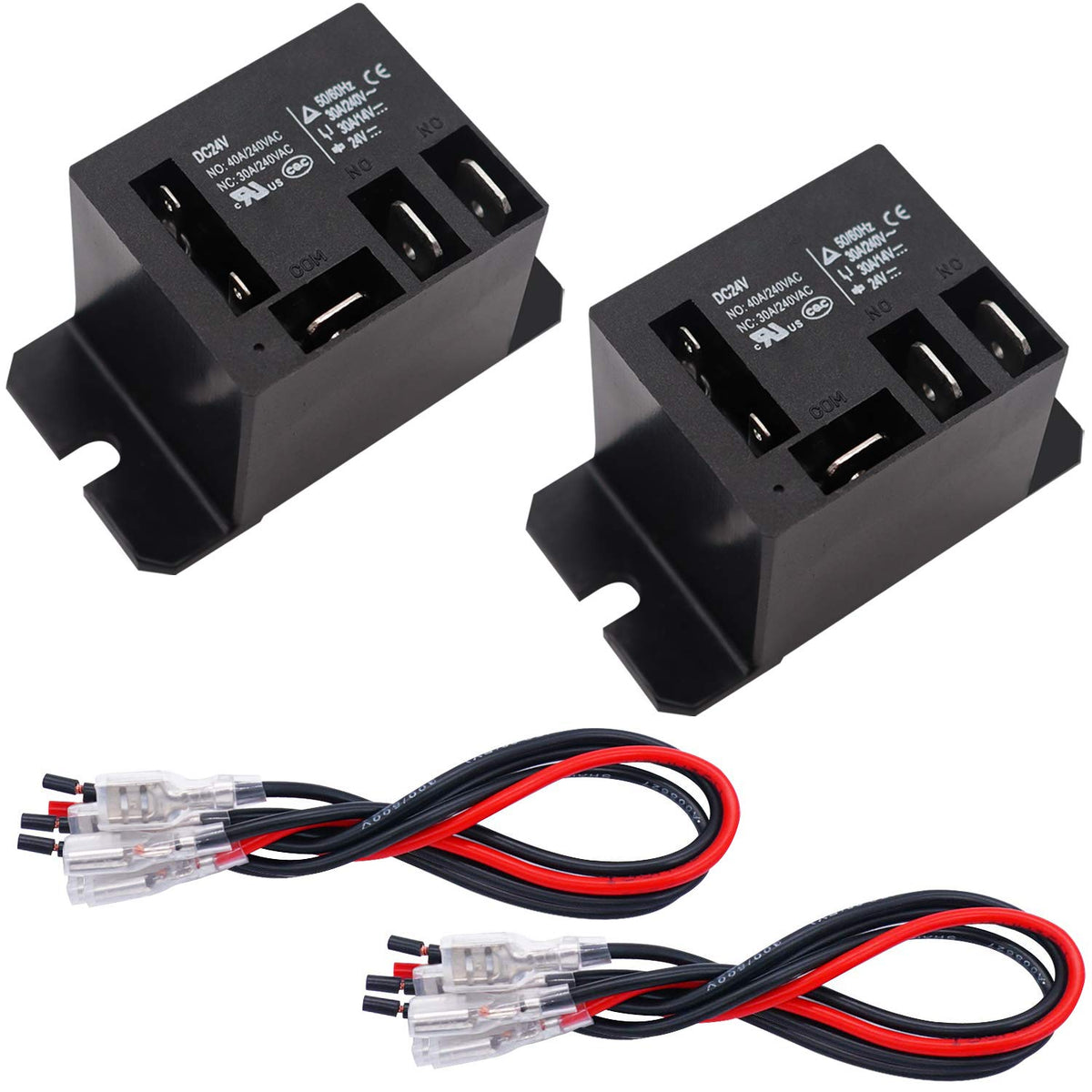 Tnisesm 2Pcs Power Relay Dc24V Coil, 30A Spdt(1No 1Nc) 120 Vac With Flange Mounting And 10 Quick Connect Terminals Wires Mini Relay Nt90-Dc24V-10X