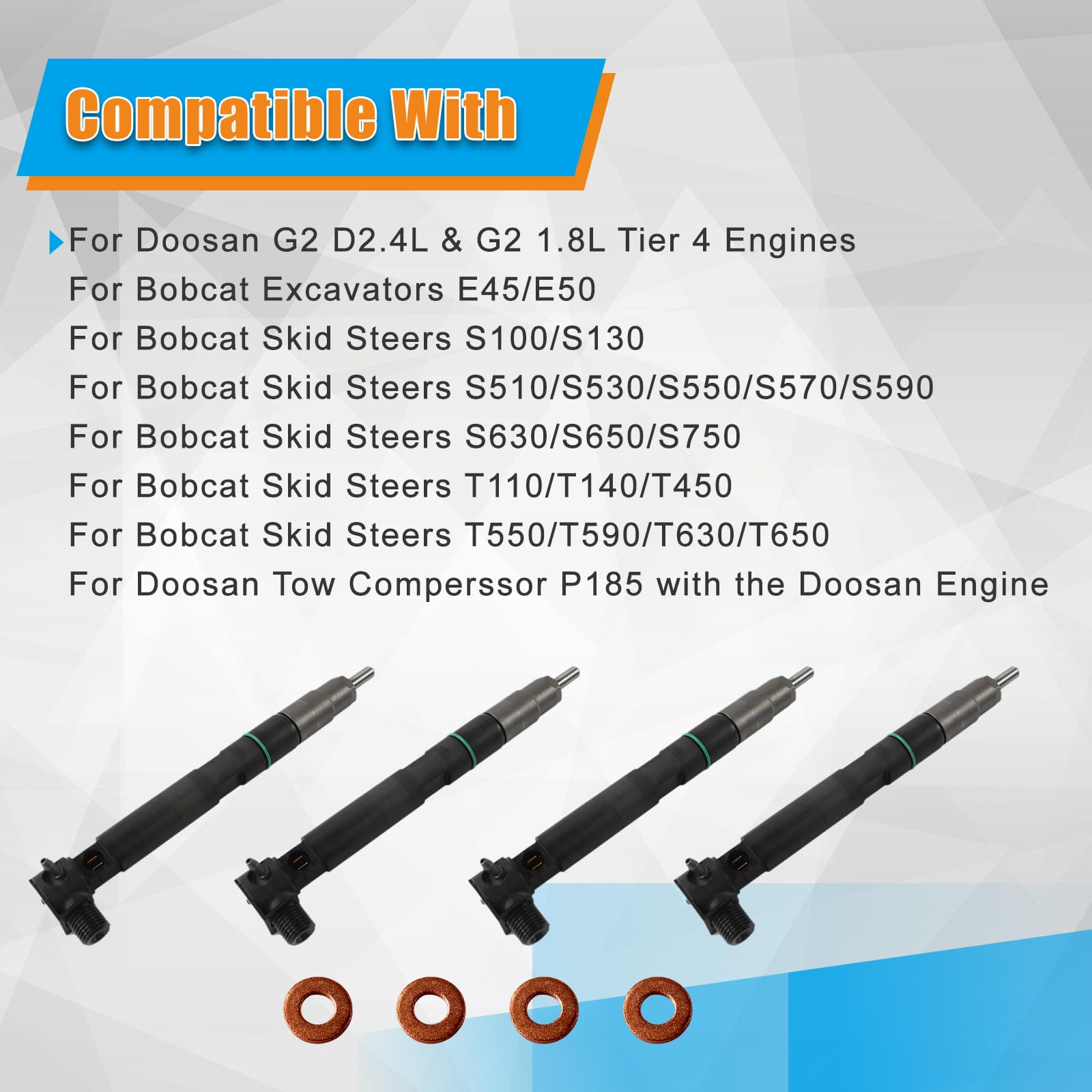 FIWARY 4PCS Fuel Injectors Exact Fit Replacement for Bobcat S450 S510 S550 S570 S590 S595 S630 S650 T450 T550 T590 T595 T630 T65
