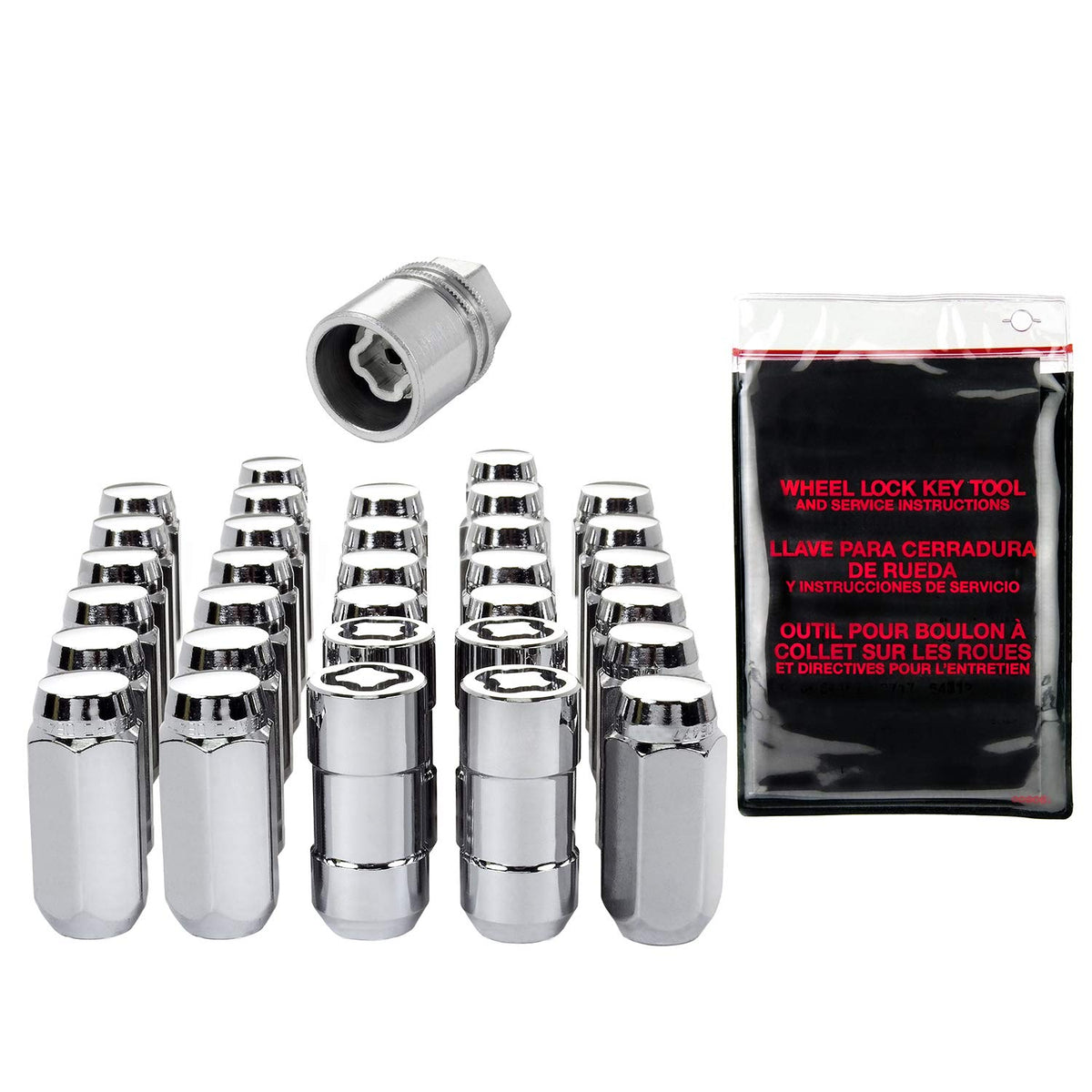 Mcgard 84820 Chrome Cone Seat Wheel Installation Kit (M14 X 1.5 Thread Size) - For 8 Lug Wheels, 28 Lug Nuts / 4 Locks / 1 Key /