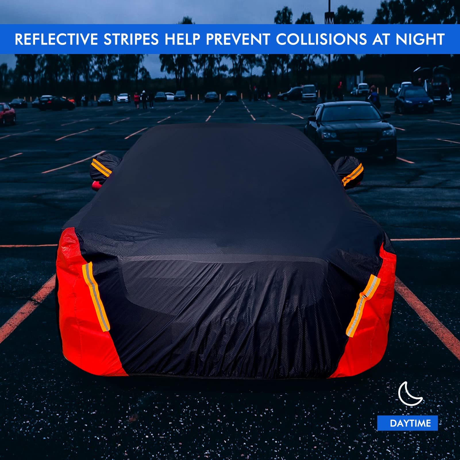 Car Cover Waterproof All Weather For Automobiles, 6 Layers Outdoor Full Exterior Cover Rain Sun Uv Snowproof Protection With Zipper Cotton, Mirror Pocket For Sedan (196-210 Inch)