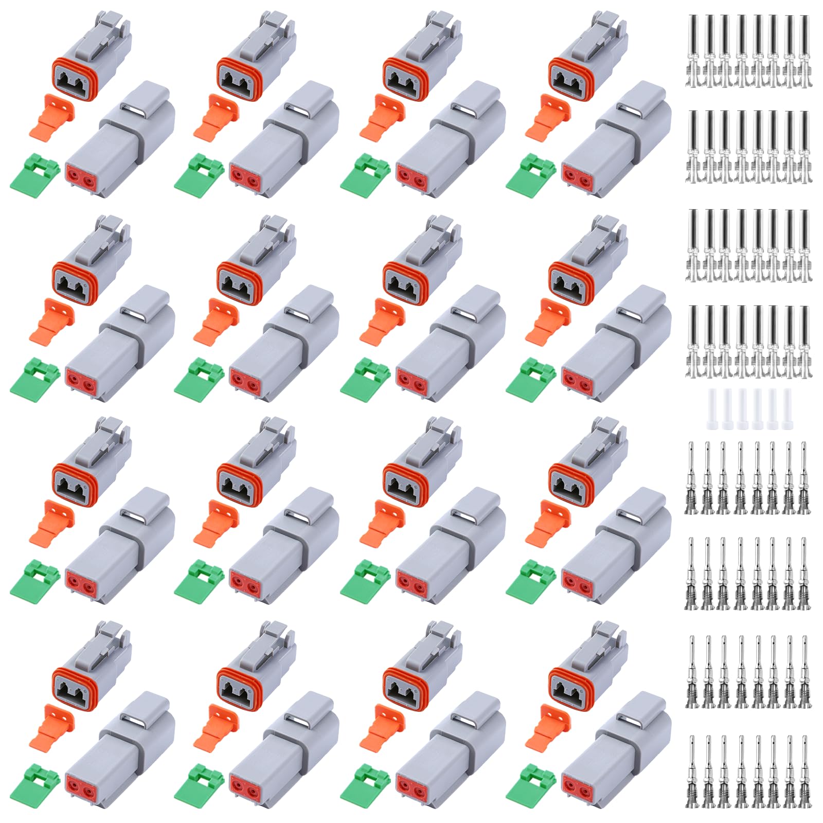 134 Pcs Deutsch Dt Grey 2 Pin Connectors 16 Set, Waterproof Electrical Wire Connector With Stamped Contacts And Seal Plug For Tr