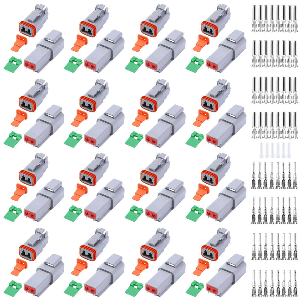 134 Pcs Deutsch Dt Grey 2 Pin Connectors 16 Set, Waterproof Electrical Wire Connector With Stamped Contacts And Seal Plug For Tr