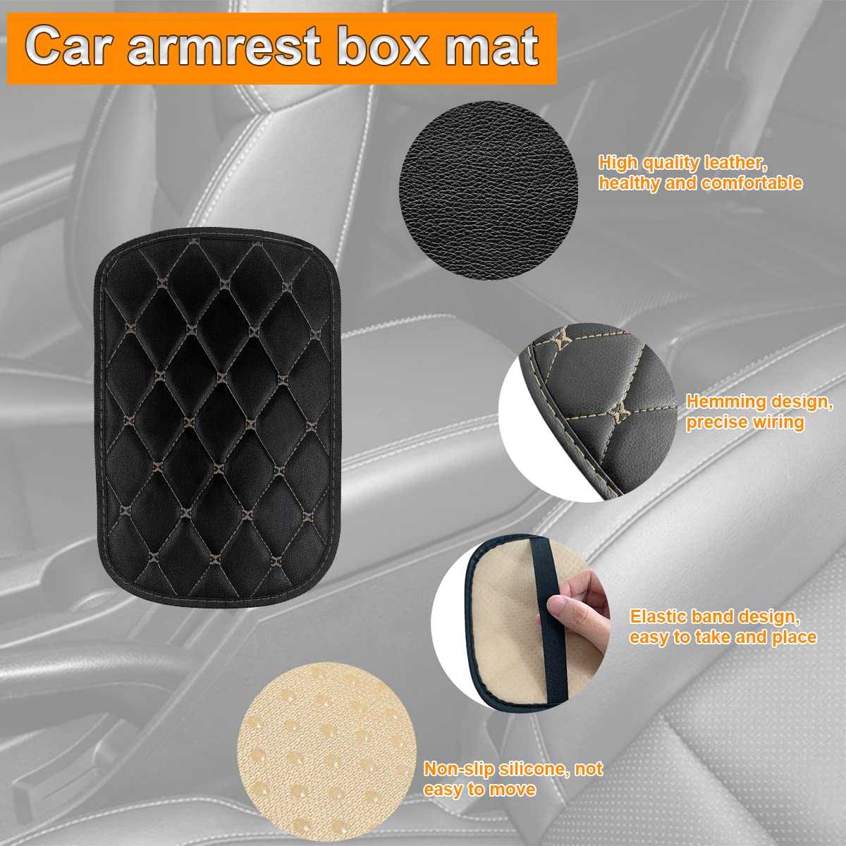 Auto Center Console Pad, Pu Leather Car Center Console Box Cushion, Non Slip Soft Armrest Seat Box Cover, Waterproof Vehicle Armrest Protector, Car Accessories For Suv, Truck, Car (Black/Beige)