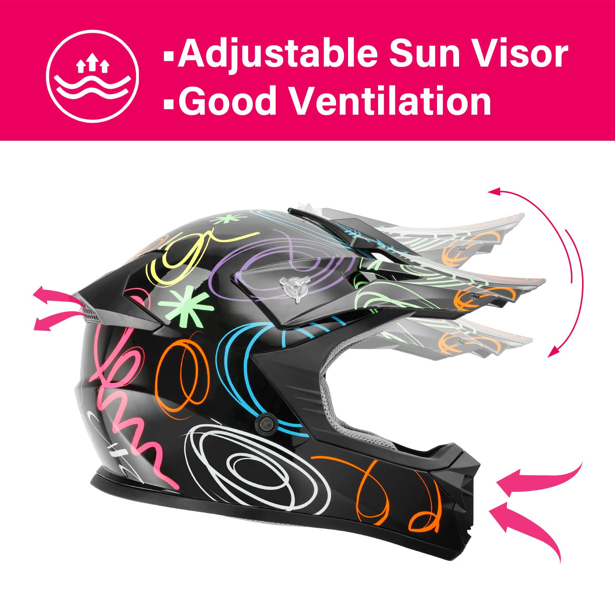 butterfly motorcycle helmet TCMT Pink Youth Kids DOT Motocross Off-Road Helmet, S Well vented all Small Butterfly Motorcycle Helmet Pink