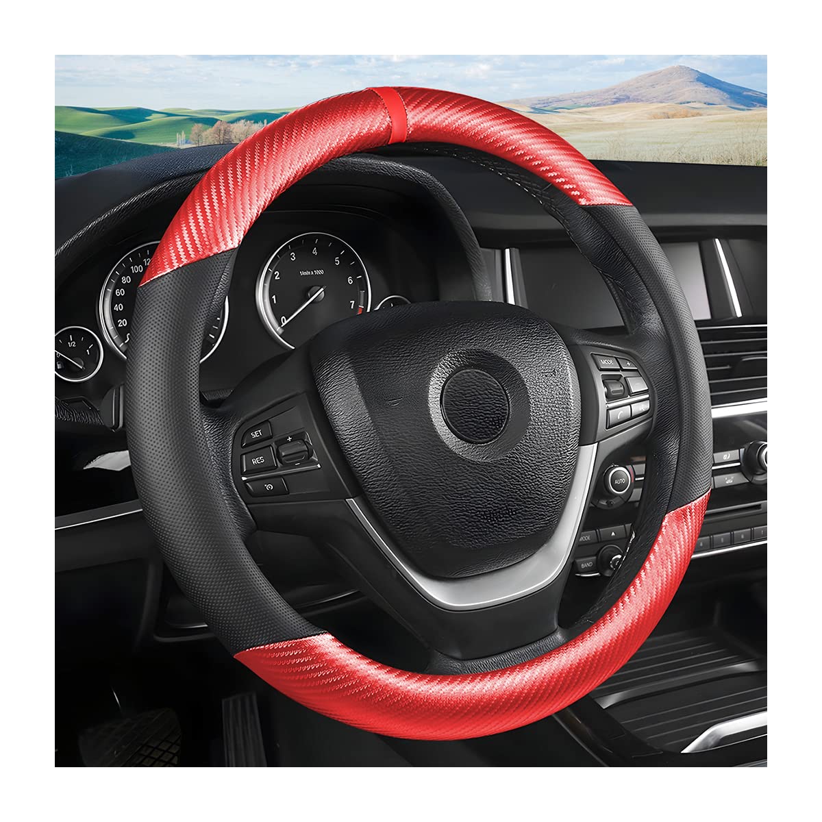 Moly Magnolia Steering Wheel Cover, Carbon Fiber Breathable Microfiber Leather With Non-Slip Lining, Cool In Summer Warm In Wint