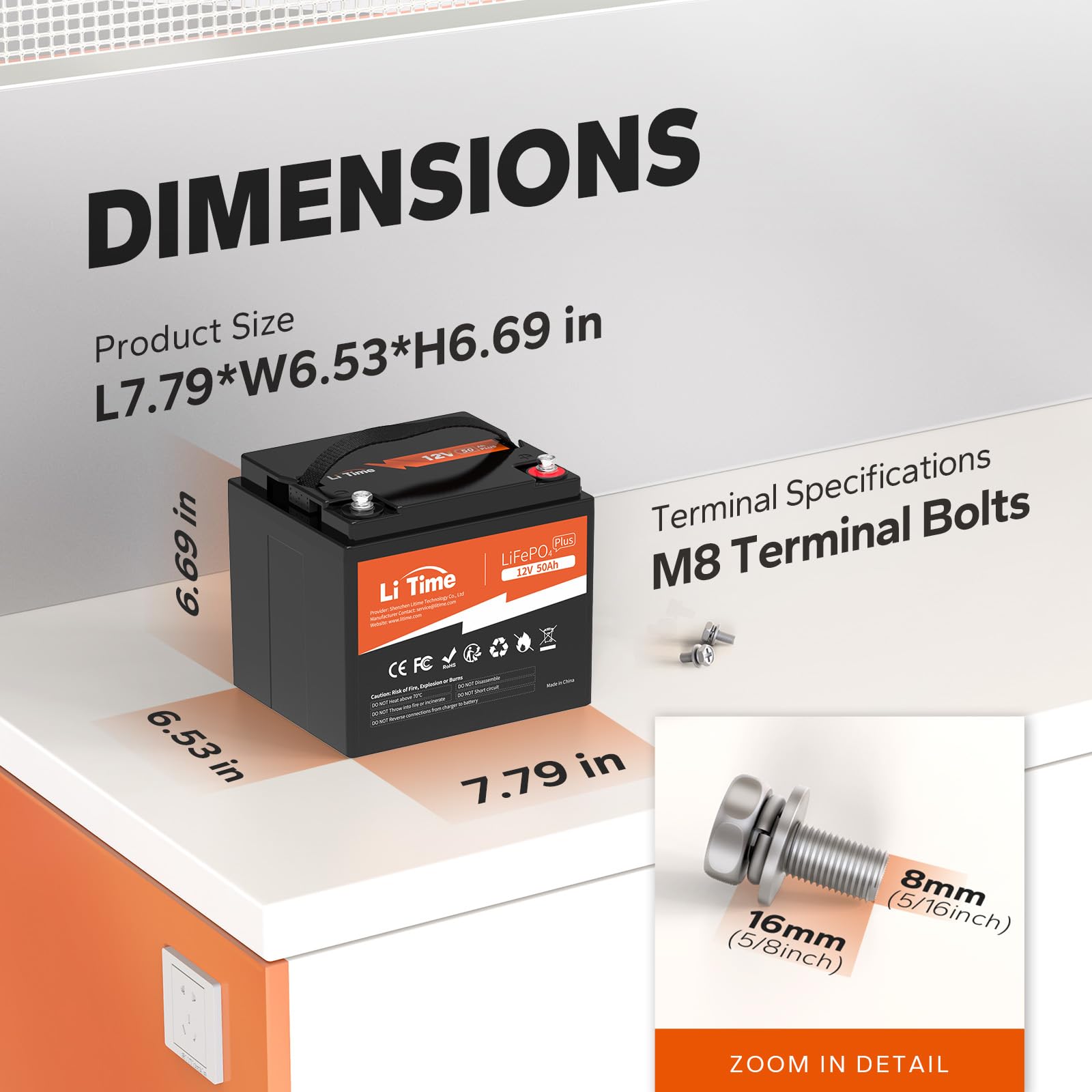Litime 12V 50Ah Lithium Lifepo4 Battery Built In Bms, 10 Years Lifetime 4000+ Cycles Output Power 640W, Perfect For Boat Marine Trolling Motor Camping