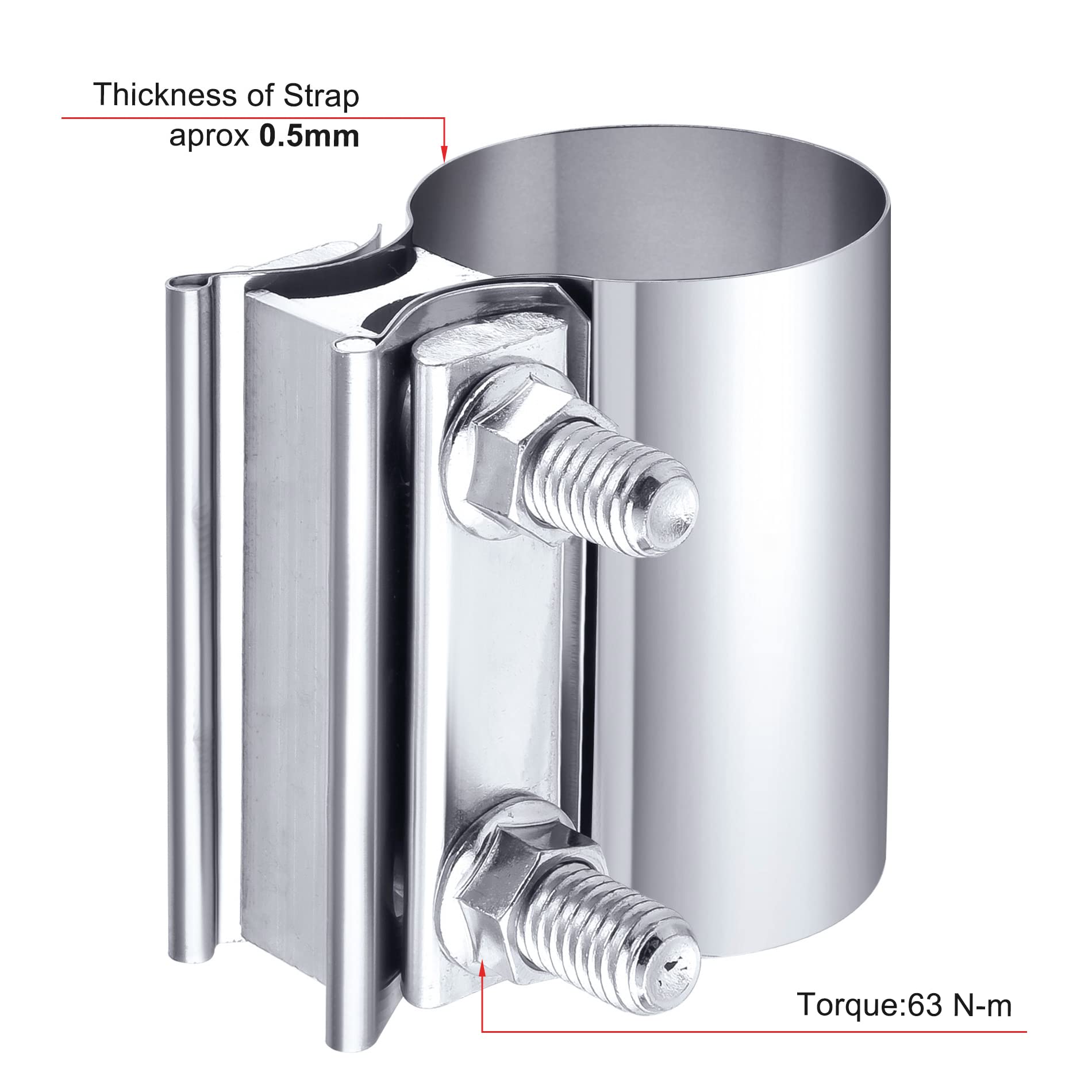 Evil Energy 2.5 Inch Exhaust Clamp,Butt Joint Band Clamp Sleeve Coupler Stainless Steel 2Pcs