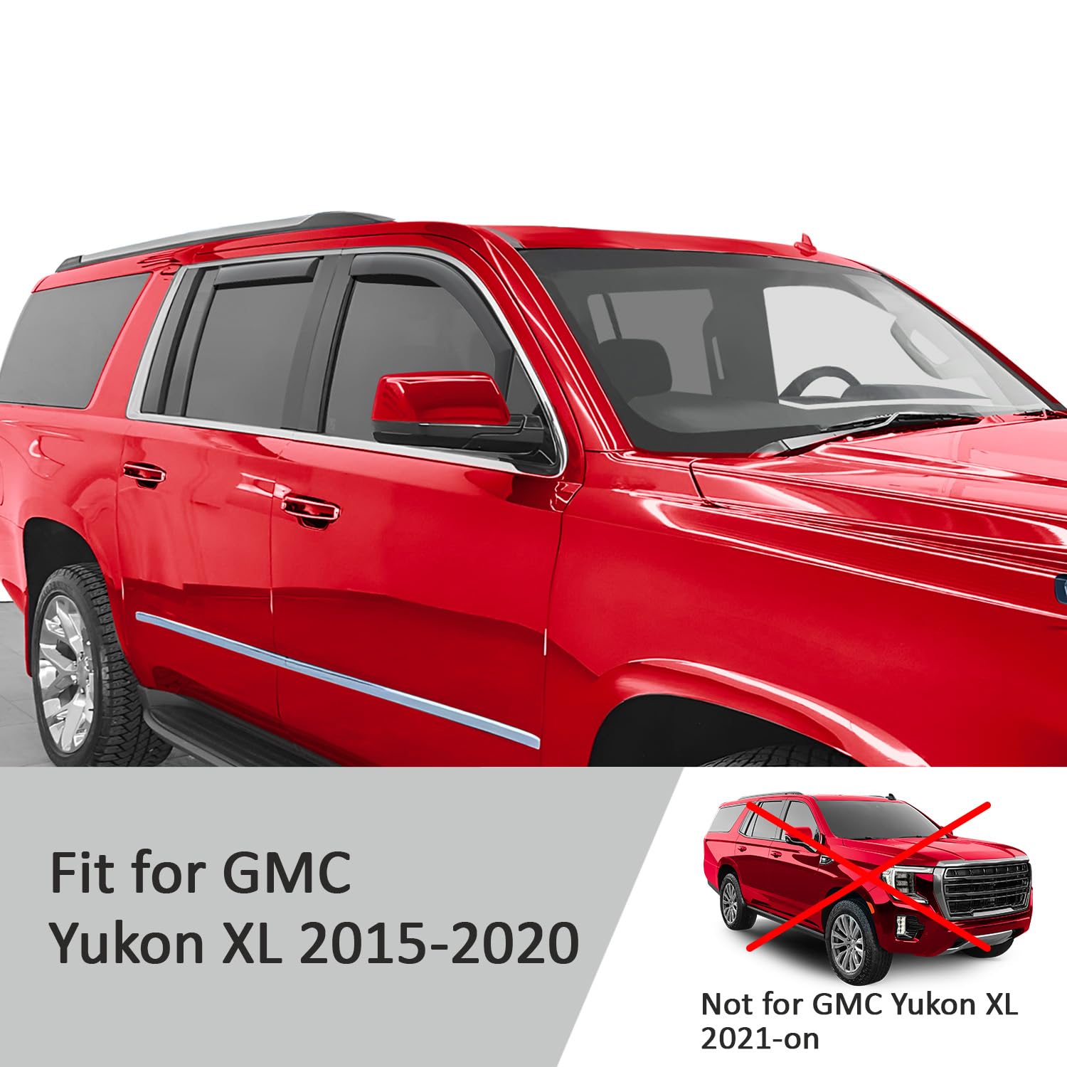 Voron Glass In-Channel Extra Durable Rain Guards For Gmc Yukon Xl 2015-2020, Window Deflectors, Vent Window Visors, 4 Pieces - 2