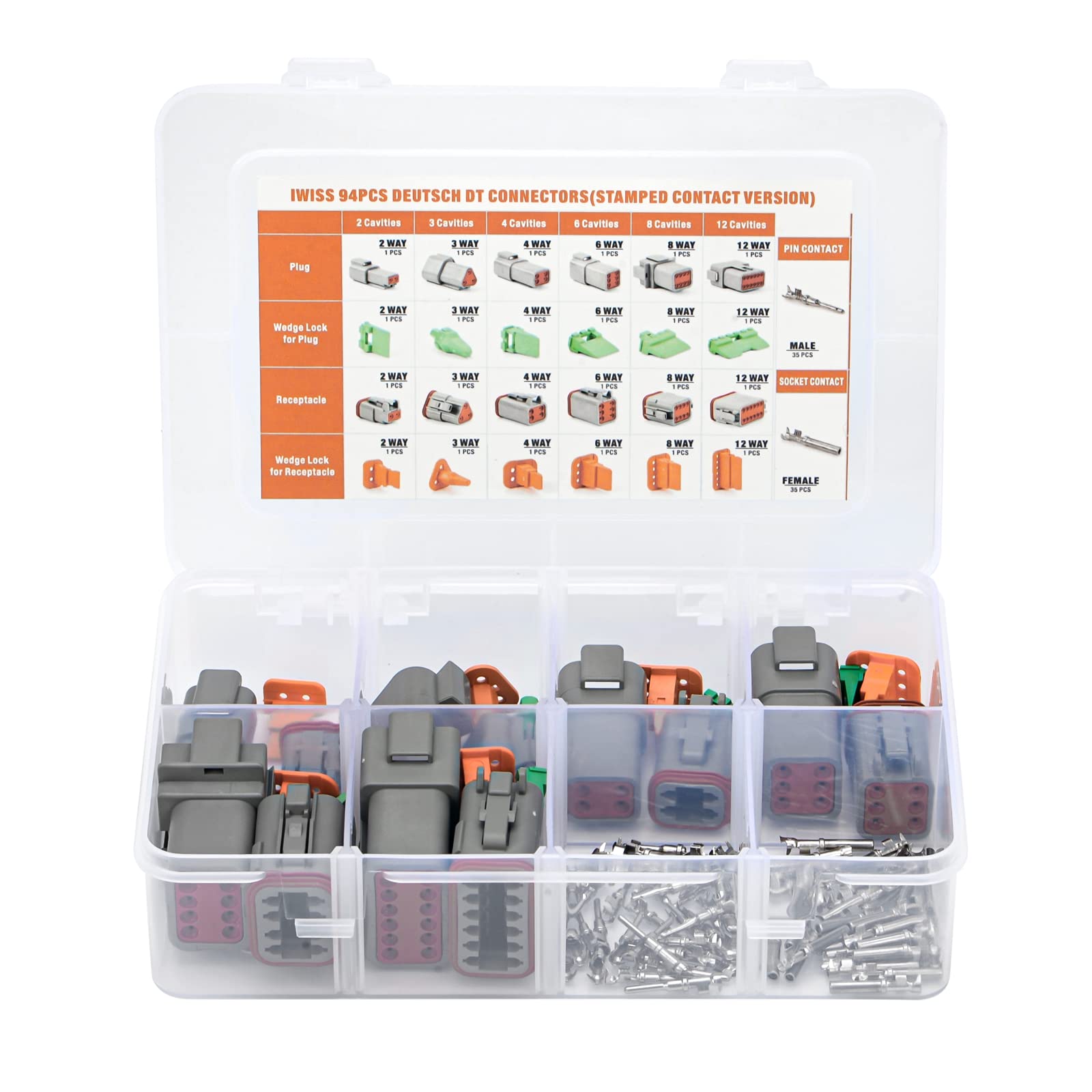 Iwiss Deutsch 3 Pin Dt Series Connectors, Size 16 Stamped Contacts, 3 Way Automotive Electrical Connectors, 80 Pieces