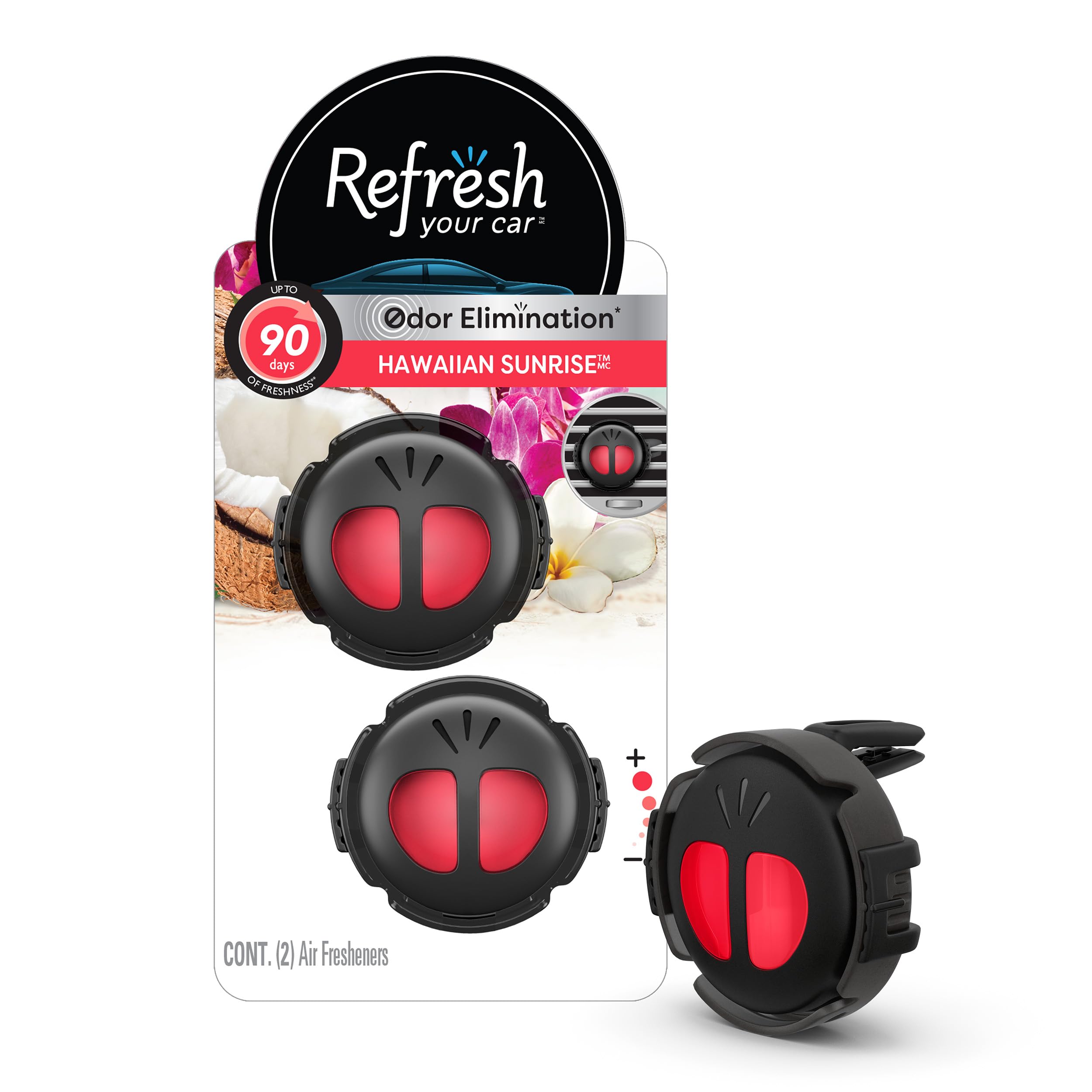 Refresh Your Car Mini Diffuser Car Air Fresheners, Hawaiian Sunrise Scent, 2 Pack
