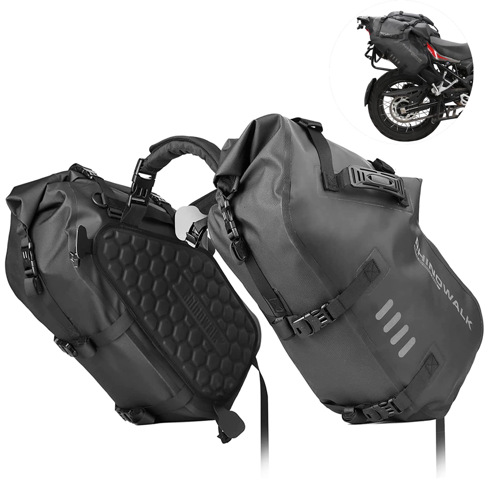 Rhinowalk Motorcycle Saddle bags, Waterproof motorcycle saddlebags, shoulder bag 48L(24L*2), for most Adventure and Sport Motorc