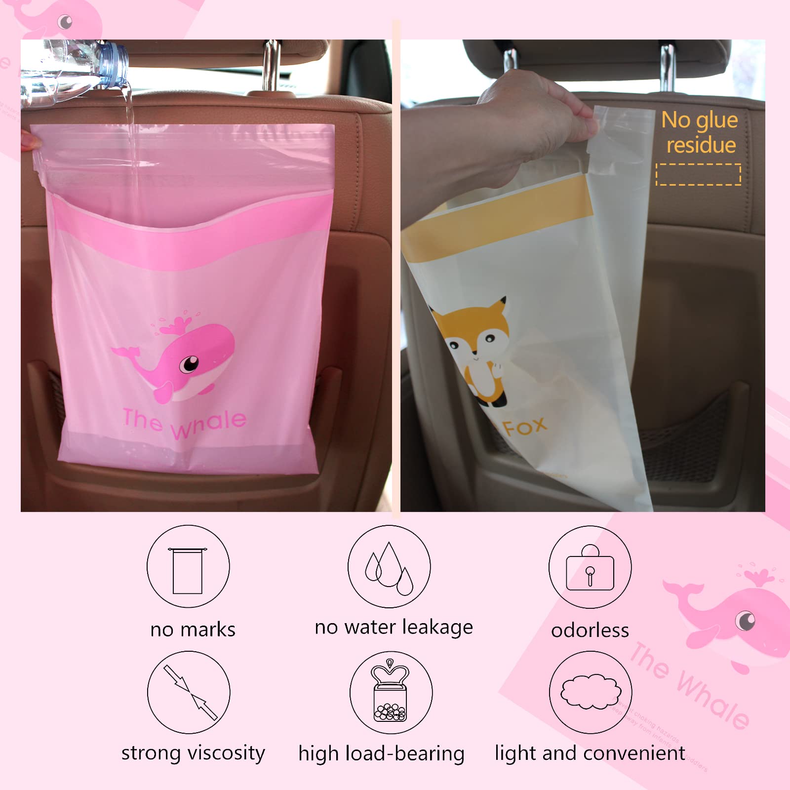 54Pcs Car Trash Bags Easy Stick-On Disposable Portable Car Garbage Bags, Waterproof Leak Proof Barf Vomit Bags, Self Adhesive Cl