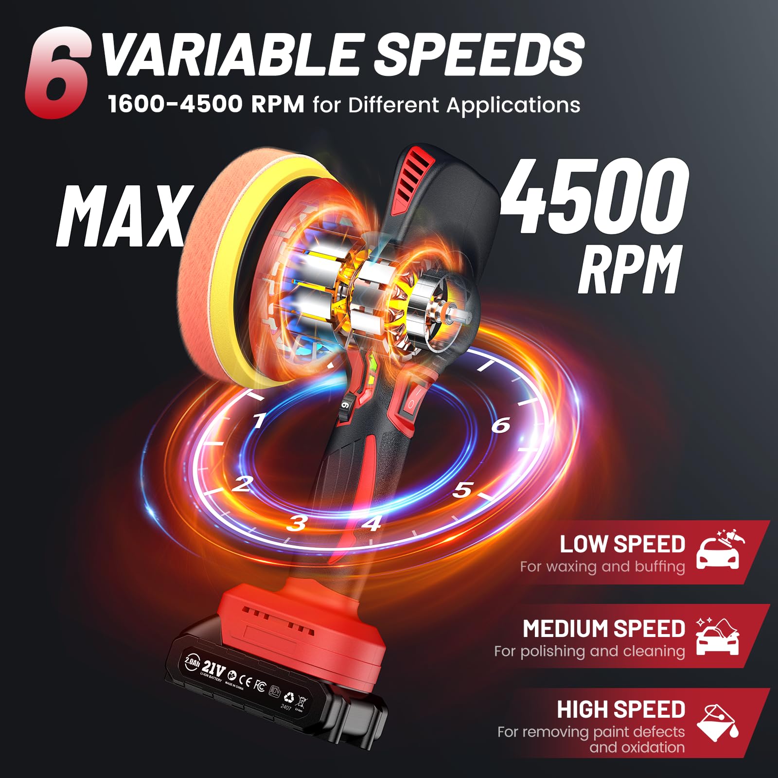 Avhrit Cordless Car Buffer Polisher Kit W/ 2X2000Mah 21V Batteries, 6 Inch Car Buffer Waxer Kit W/ 6 Variable Speed & Extra 10 P