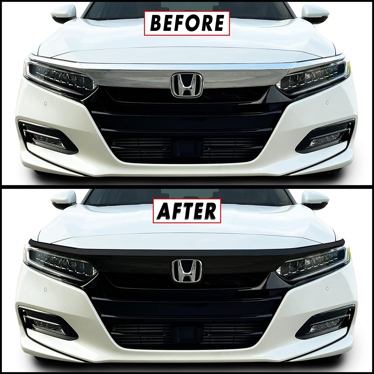 Slickmod Chrome Delete Blackout Vinyl Overlay For 2018-2020 Honda Accord Sedan Front Grill Trim (18-20 Front Grill, Gloss Black)