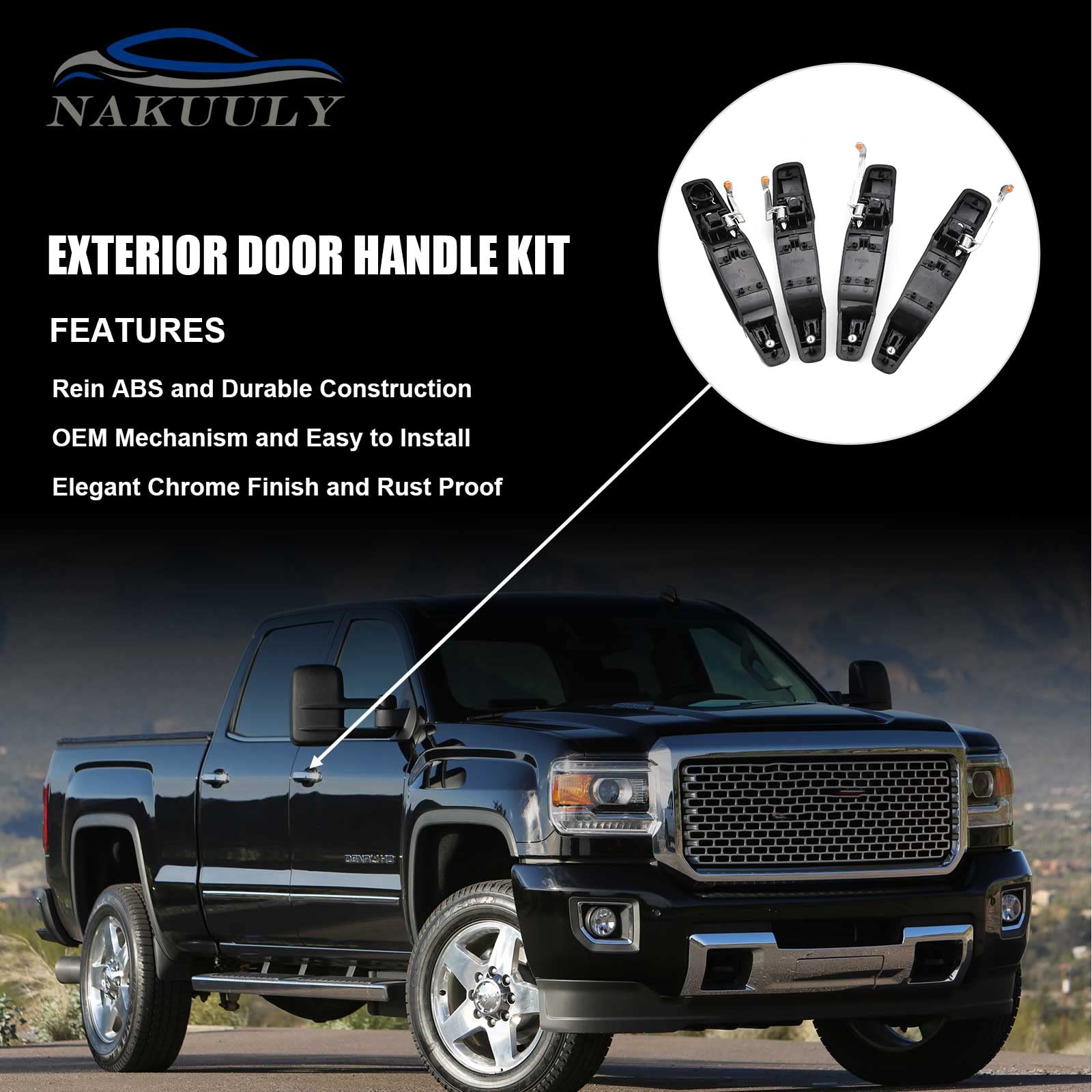 Exterior Black Outside Door Handle 4Pcs Front Rear Driver & Passenger Fits 2007-2014 Cadillac Escalade Chevy Avalanche Silverado Suburban Gmc Sierra Yukon Replace 20828258 22738721 25960525 22738722