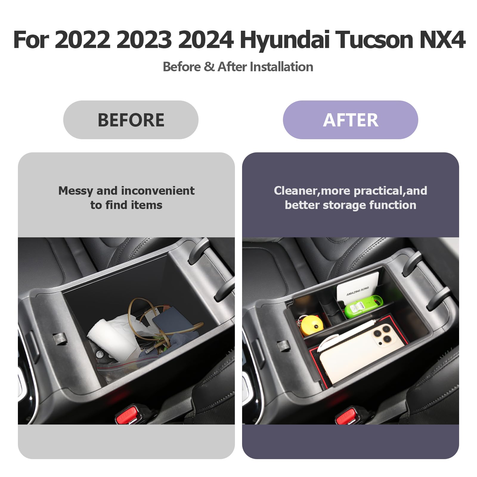 LUWU 2025 2024 Hynudai Tucson Center Console Organizer 2022-2025 Tucson NX4 Armrest Storage 2024 Tucson Console Organizer Tray T