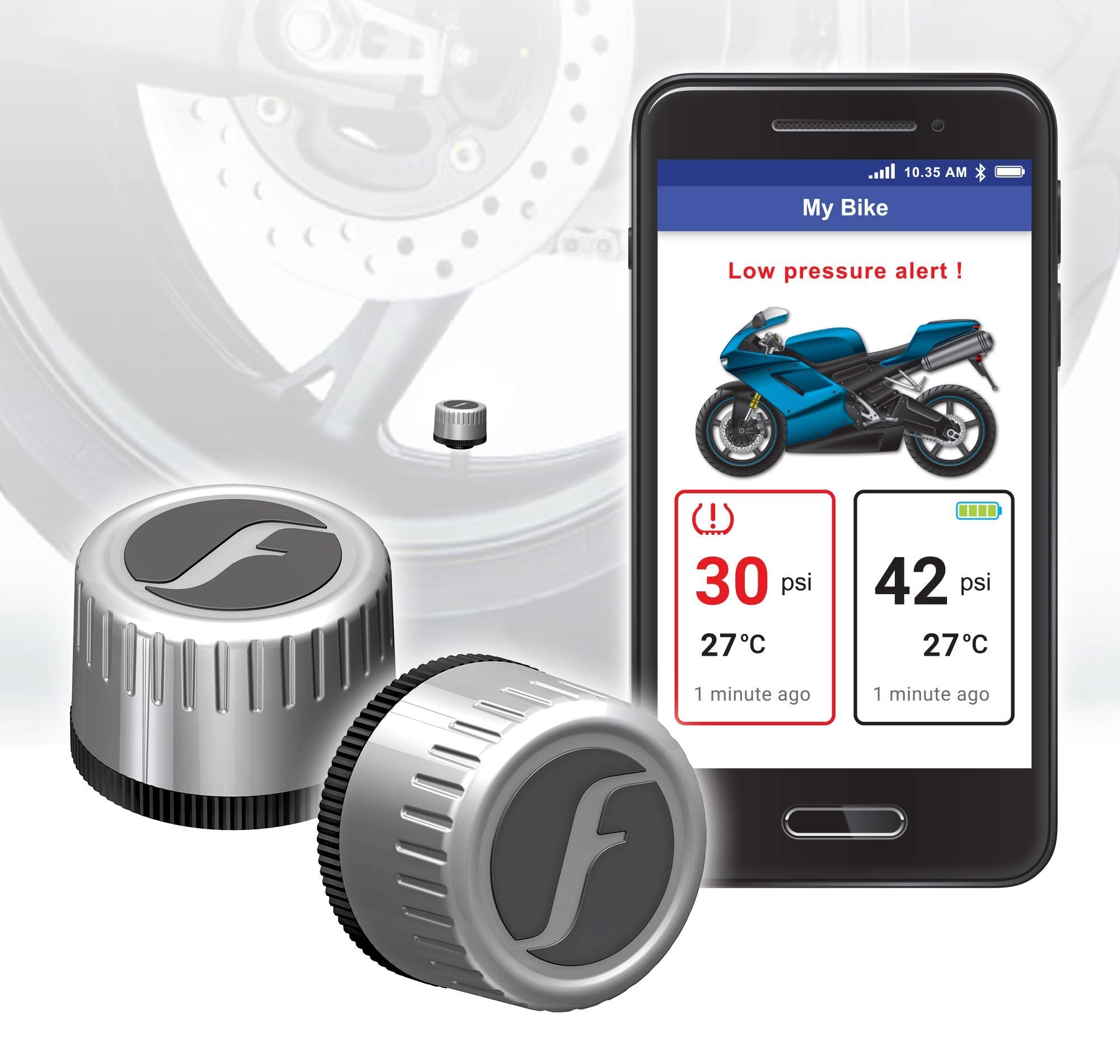 Fobo Bike 2 Tire Pressure Monitoring System (Silver) - External Monitor, Bike Tire, Temperature Sensor, Wireless, For Smart Bike
