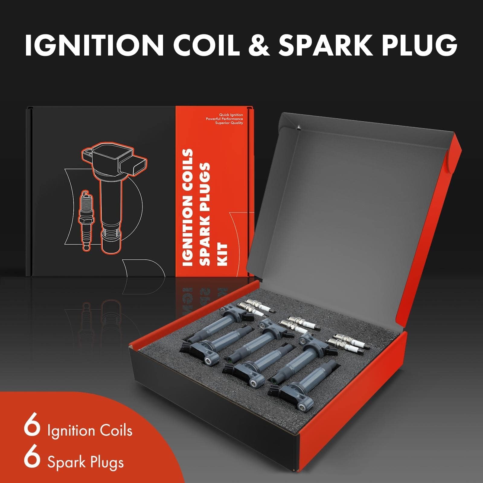 A-Premium Set Of 6 Ignition Coil Pack And Iridium Spark Plugs Compatible With Toyota Camry 2002-2006, Highlander, Sienna & Lexus