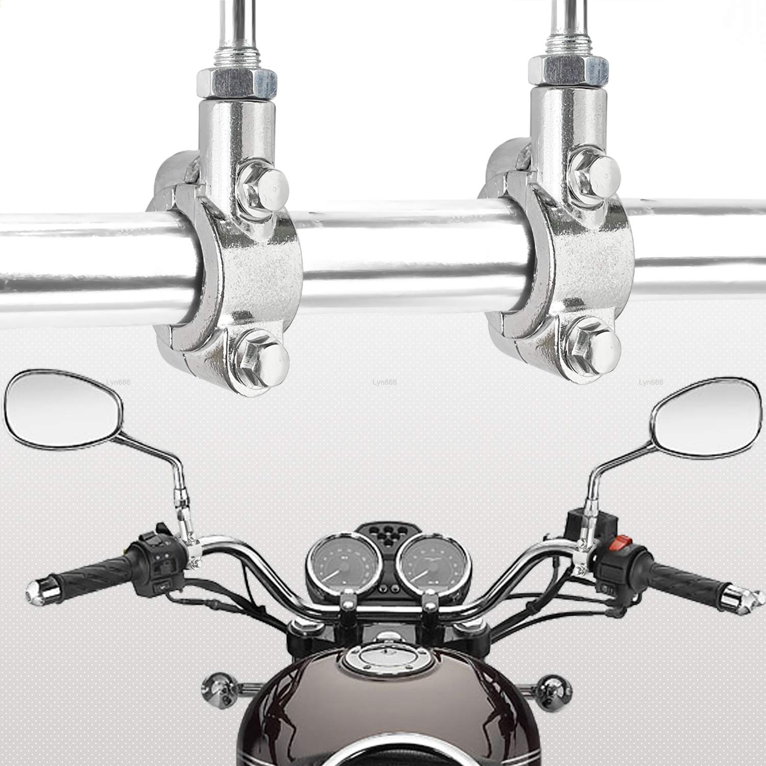 Motorcycle 7/8'' Handlebar Mirror Mount Holder Clamp Adaptor 8Mm Thread For Motorcycles Atv Scooter Silver(Pack Of 2)