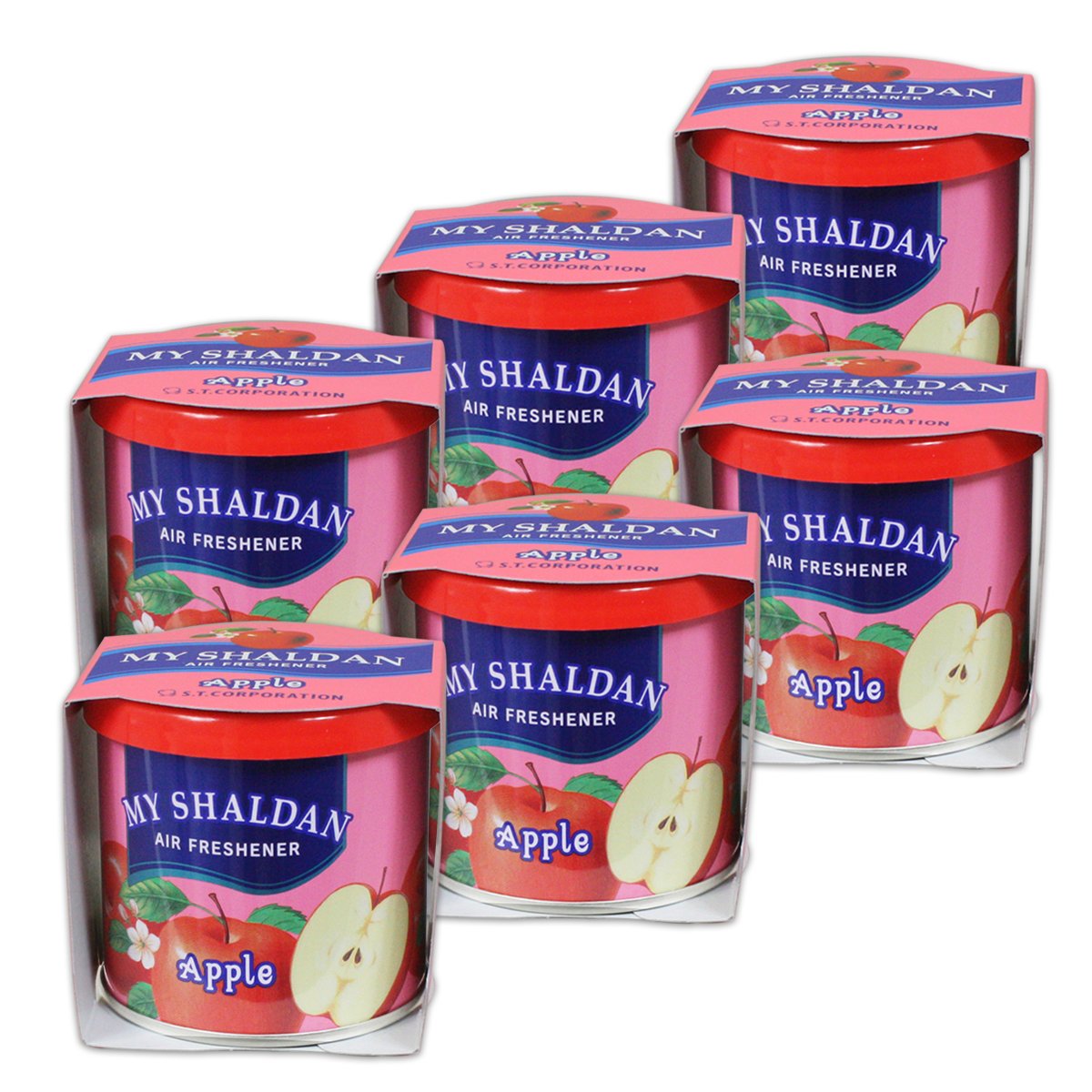 Auto Dynasty Pack Of 6 My Shaldan Japanese Car Cup-Holder Natural Air Freshener Cans, (Apple Scented)