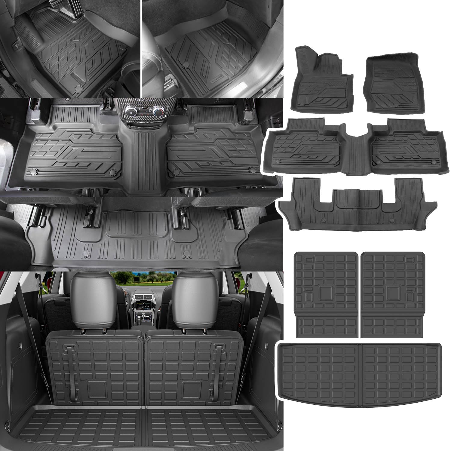 Powoq Floor Mat Compatible With 2020-2025 Ford Explorer 6&7 Seats Cargo Liner Backrest Mat Replacement For 2020 2021-2023 2024 2