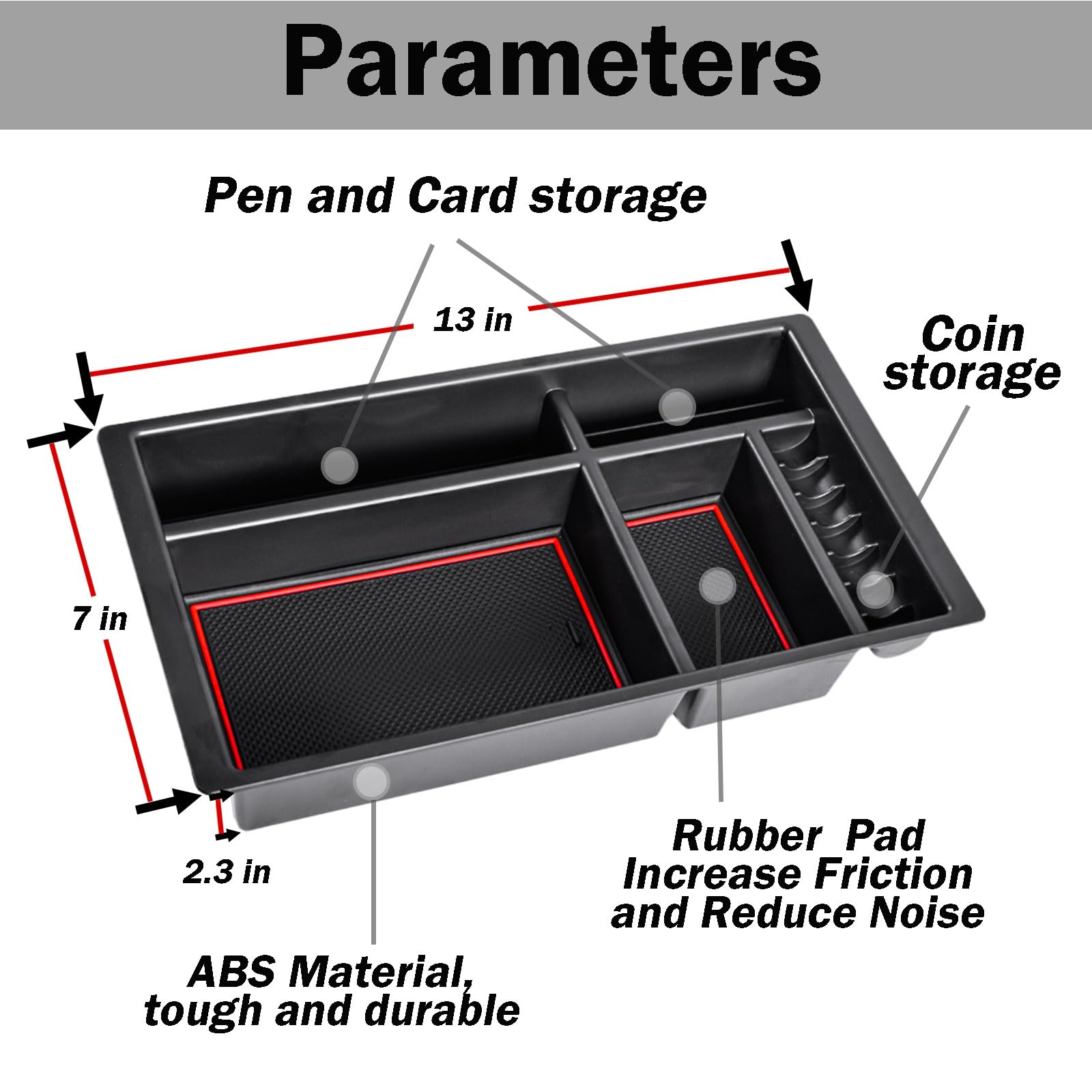 Tacobro Center Console Organizer Compatible With 2014-2018 Gmc Sierra 1500 /Chevy Silverado 1500 Accessories 2015-2020 Yukon Xl/Tahoe Suburban Insert Tray Armrest Storage Abs Plastic, Red