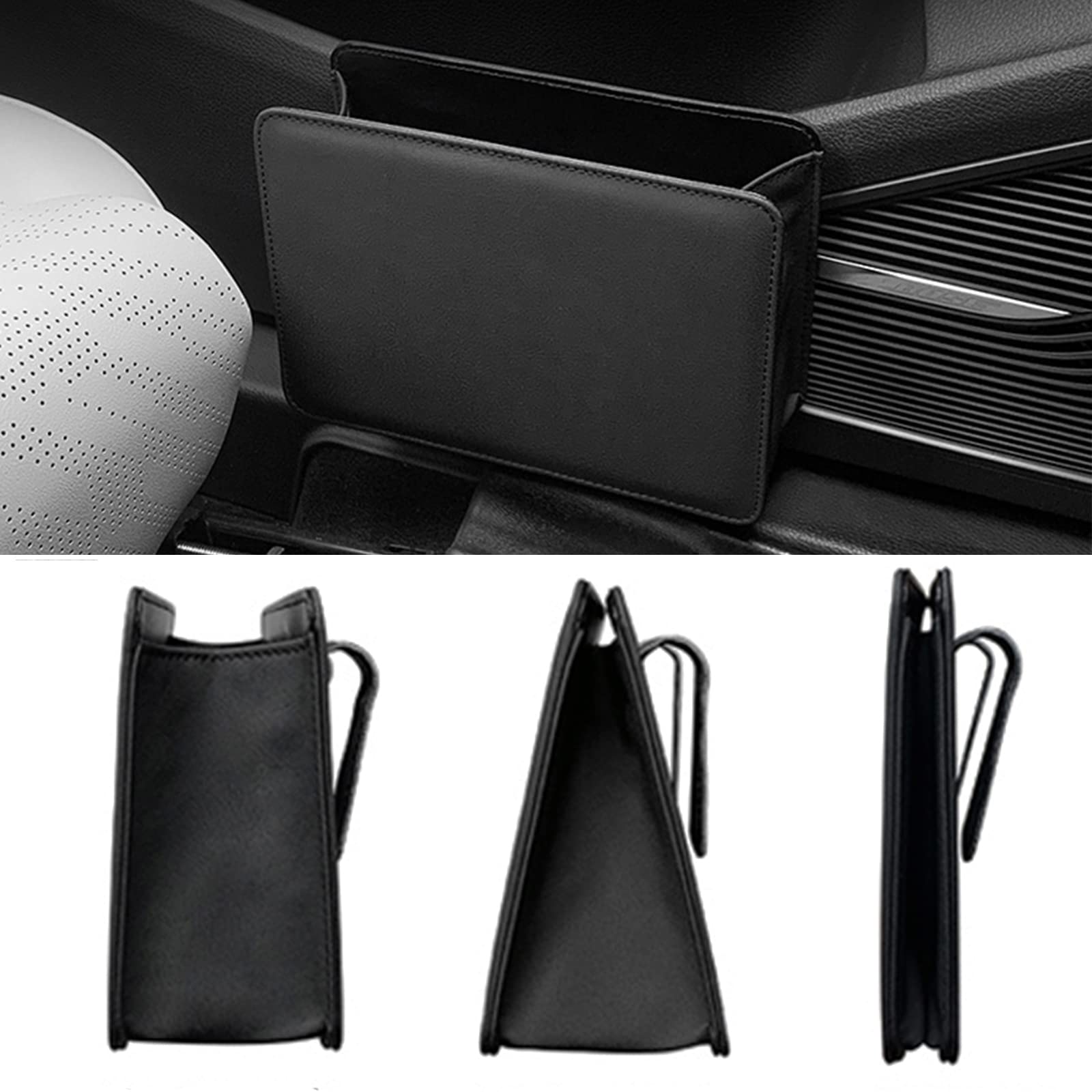 Accmor Car Trash Can, Leather Vehicle Trash Bin Car Dustbin Garbage Organizer Holder With One Roll Trash Bag, Foldable Hanging M