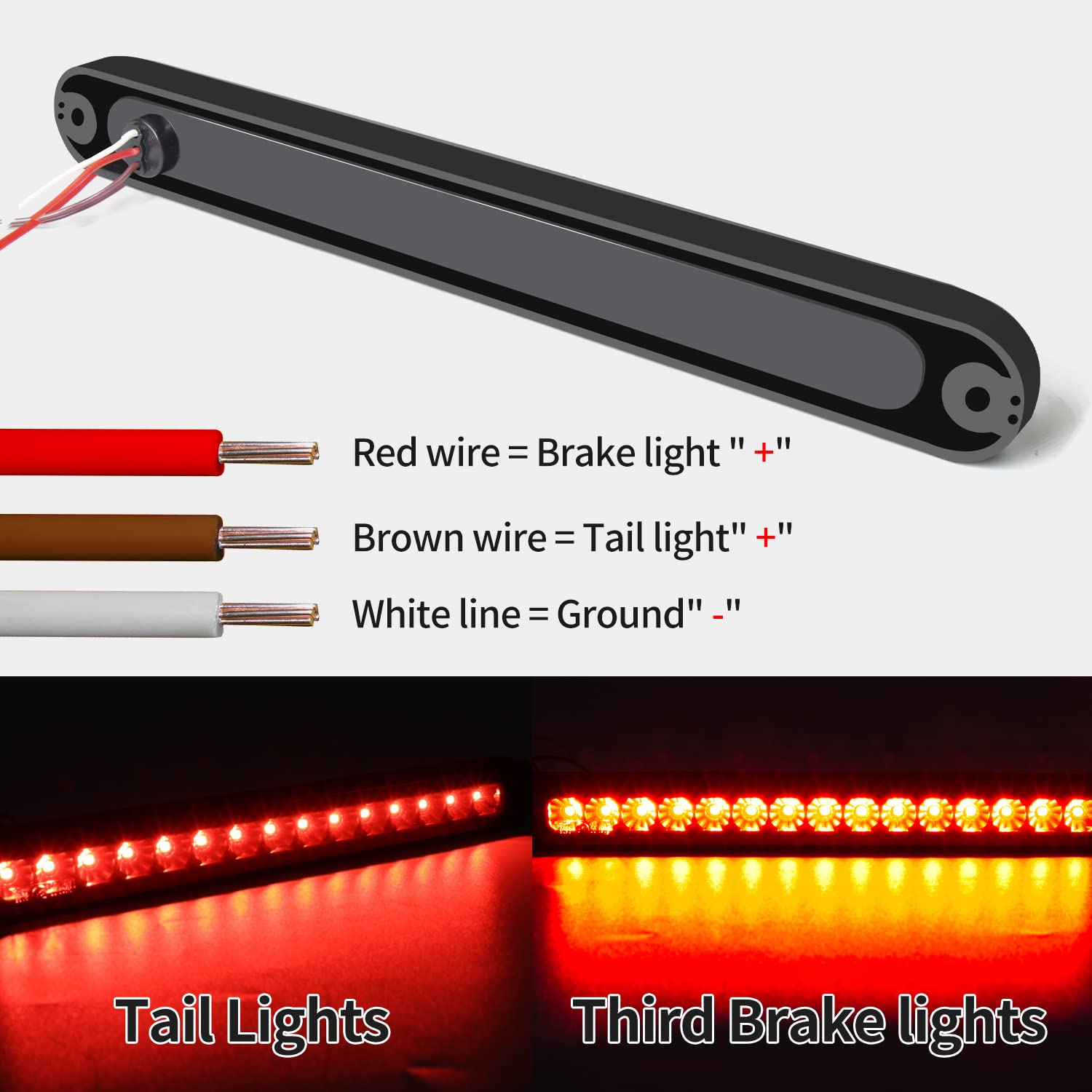 2 Pack 10'' 15 Led Trailer Identification Light 9 To 30-Volt, Led Stop Turn Tail Light Assembly Third Brake Bar Strip Truck Rear