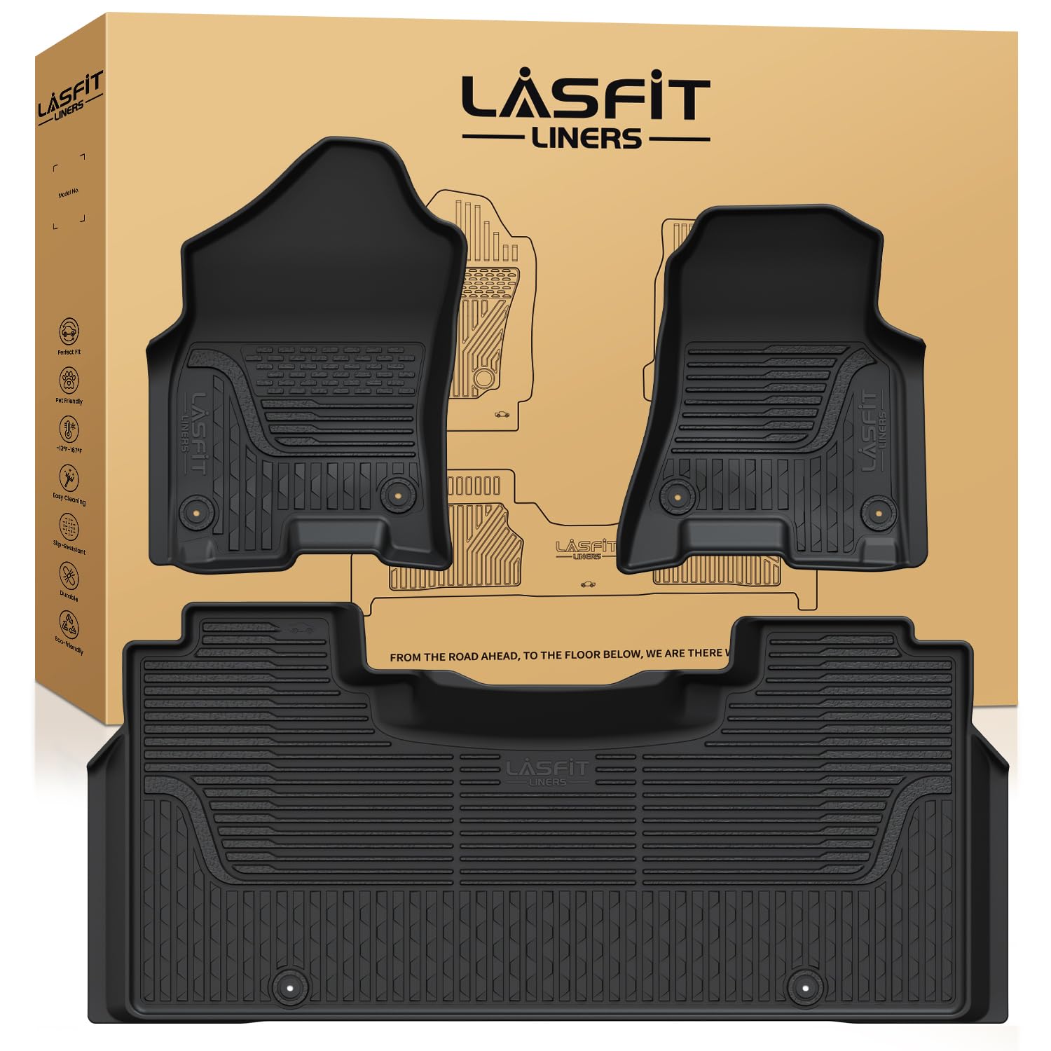 Lasfit Floor Mats For Ram 1500 2019-2024 Crew Cab With Rear Under-Seat Storage Bucket Seat (Not Fit For Classic Model), 4 Full S