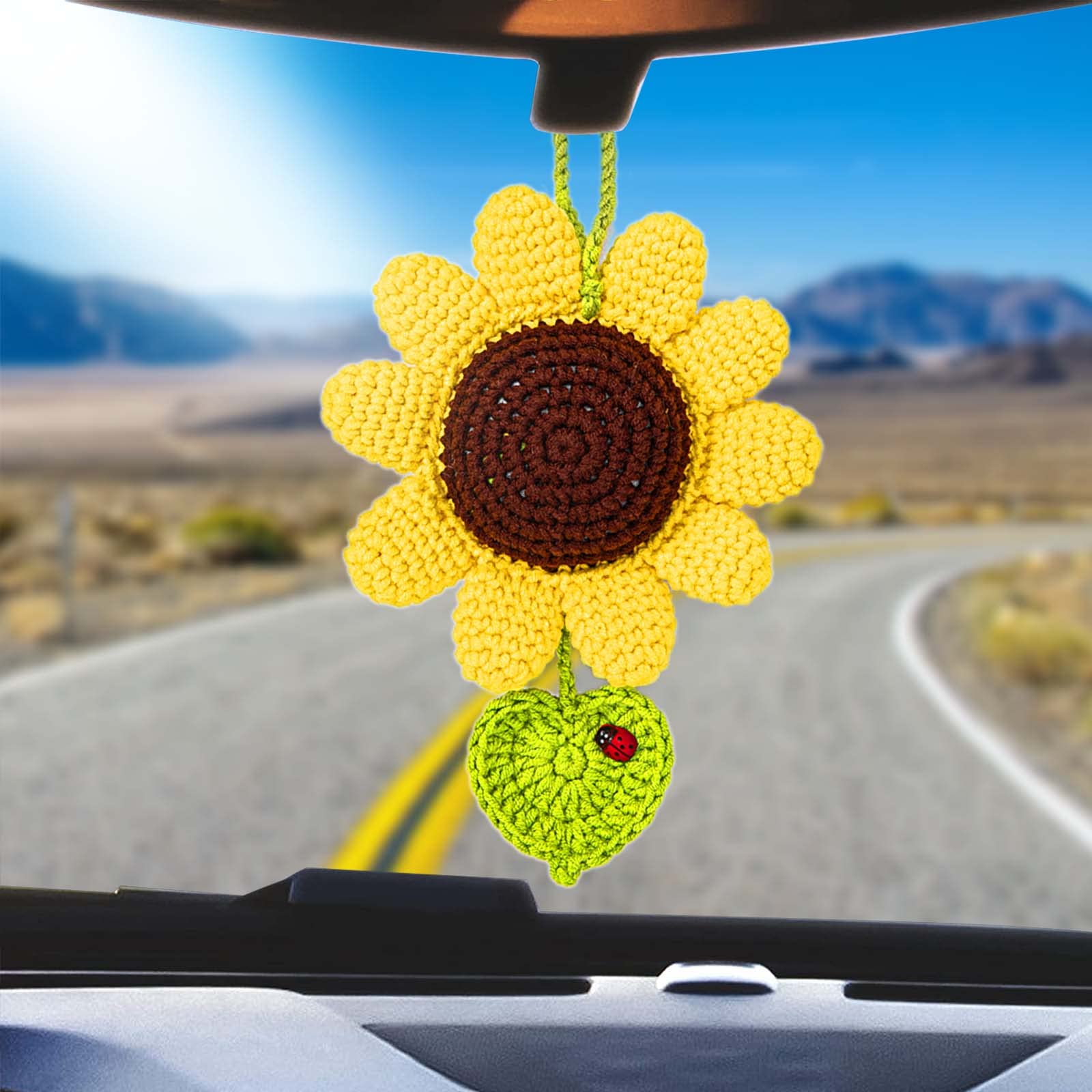 Valentines Day Sunflowers Gifts For Her. Sunflower Car Rear View Mirror Hanging Accessories Decor, Car Interior Cute Accessories