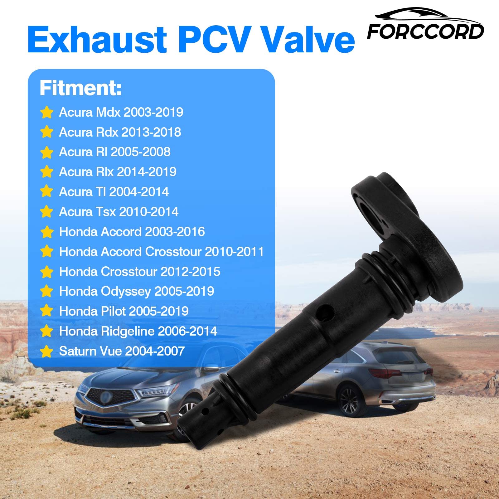 Forccord Exhaust Pcv Valve Compatible With Honda Accord Acura Odyssey Pilot Tl Saturn Vue Positive Crankcase Ventilation Valve Replace# 17130-Rca-A02 17130Rcaa01 0450358 Pcv374 Car Accessories