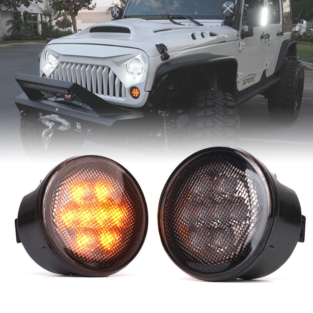Xprite Amber Smoke Lens Led Turn Signal Lights Assembly With Parking Funtion Compatible With 2007-2018 Jeep Wrangler Jk & Wrangl
