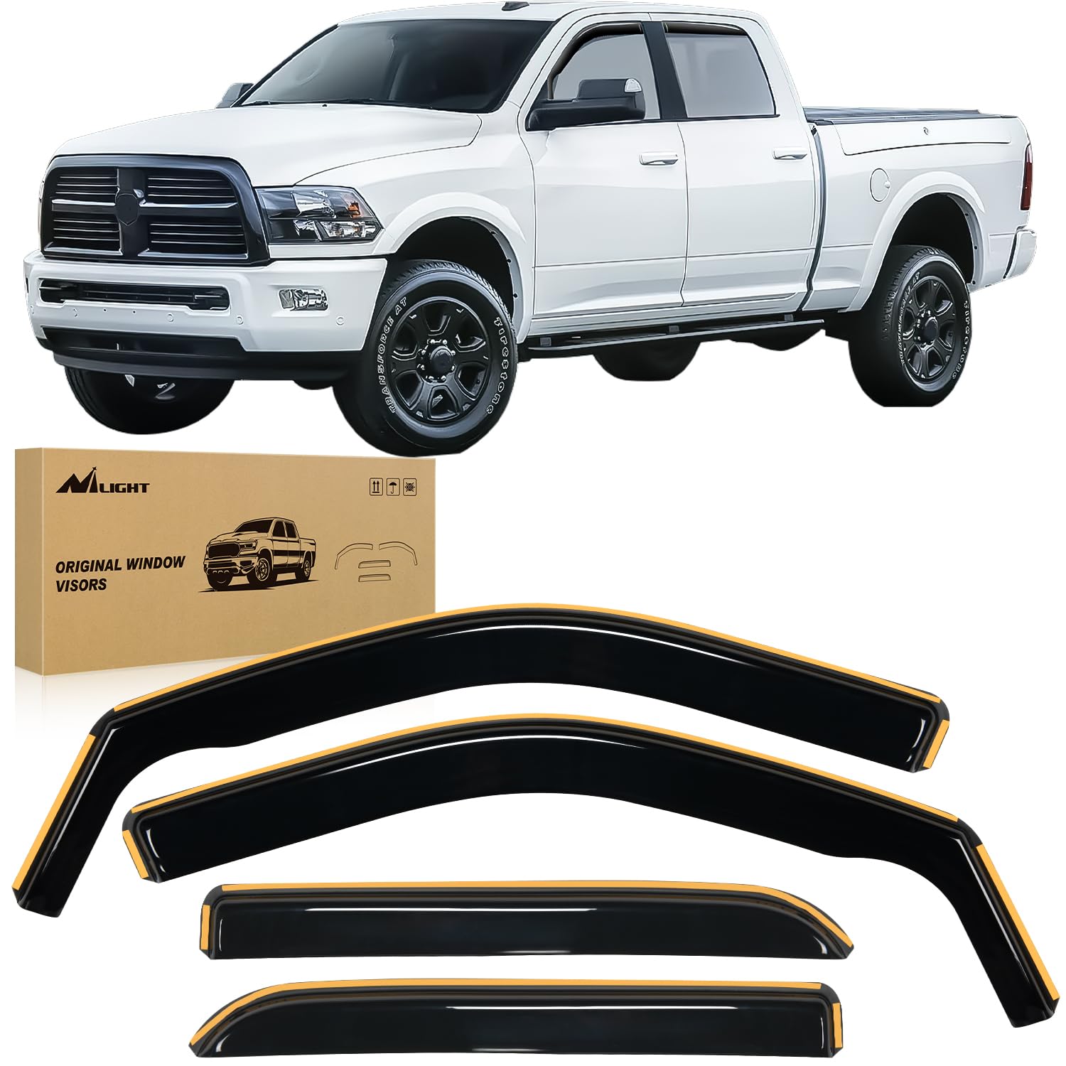Nilight In Channel Rain Guards For Ram 1500 2009 2010 2011 2012 2013 2014 2015 2016 2017 2018 Crew Cab, 2019-2023 Ram 1500 Class