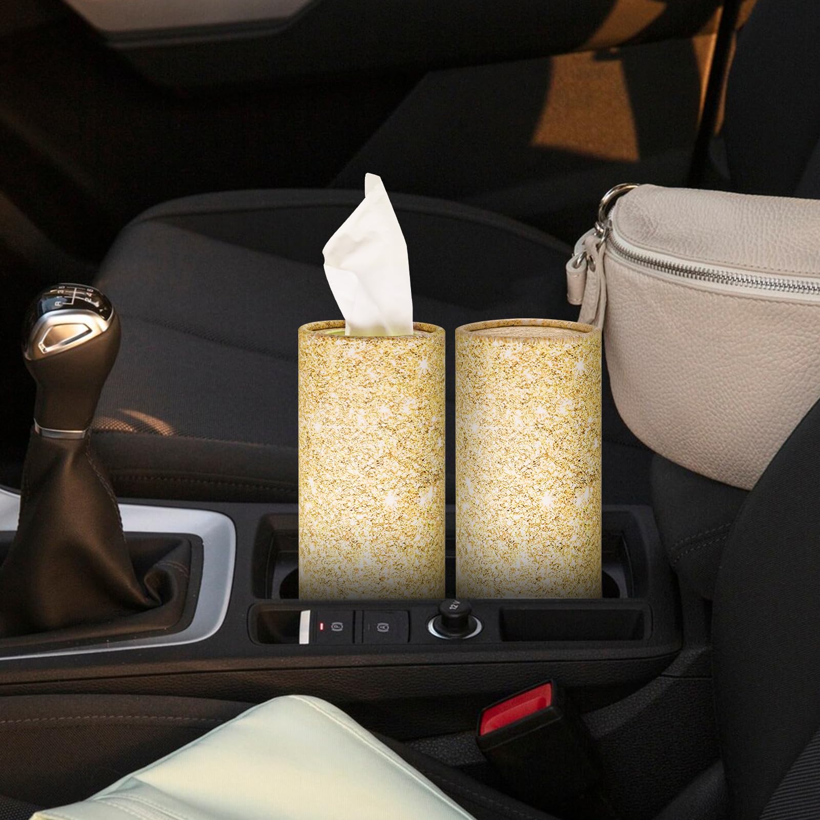 Car Tissues Holder,4 Pack Car Tissue Box,Travel Tissue Tubes for Car Cup Holder(200 Tissue/3-ply) (Gold)