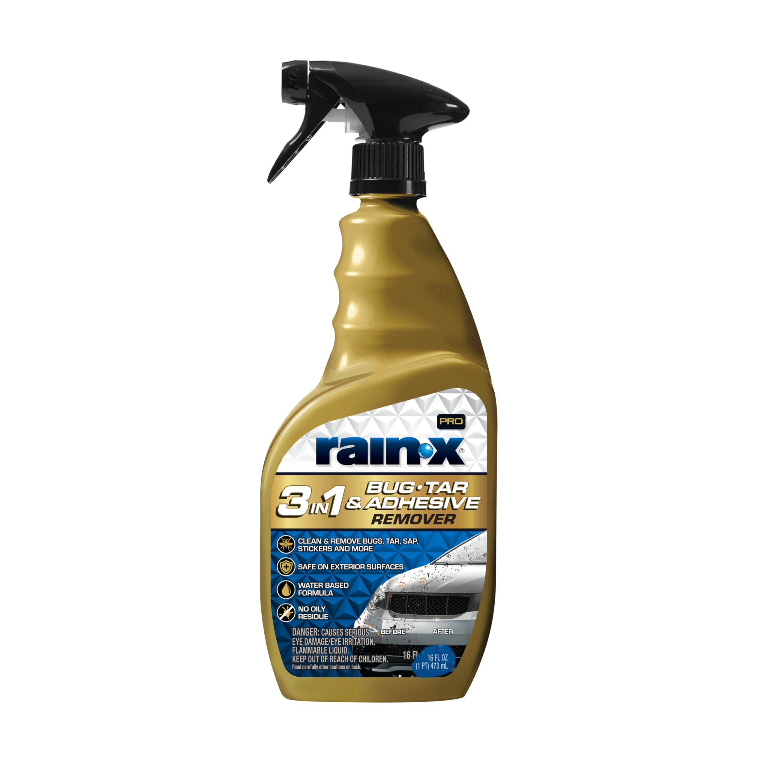 Rain-X Pro 620213 3-In-1 Bug, Tar And Adhesive Remover, 16Oz - Premium Bug, Tar And Adhesive Remover To Help Clean And Remove St