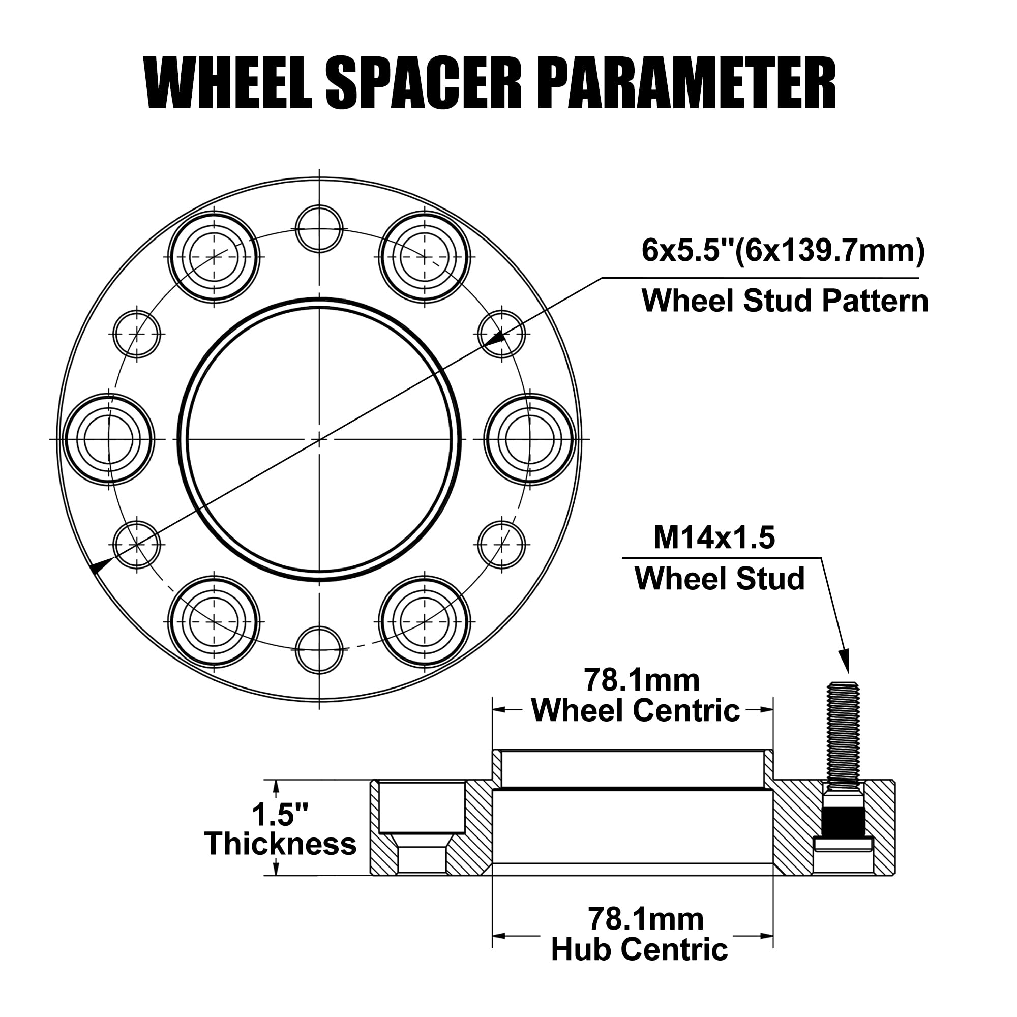 6X5.5 Hubcentric Wheel Spacers For 1999-2025 Silverado Sierra 1500, 1.5 Inch 6 Lug 6X139.7Mm Forged Wheel Spacers 14X1.5 Studs &