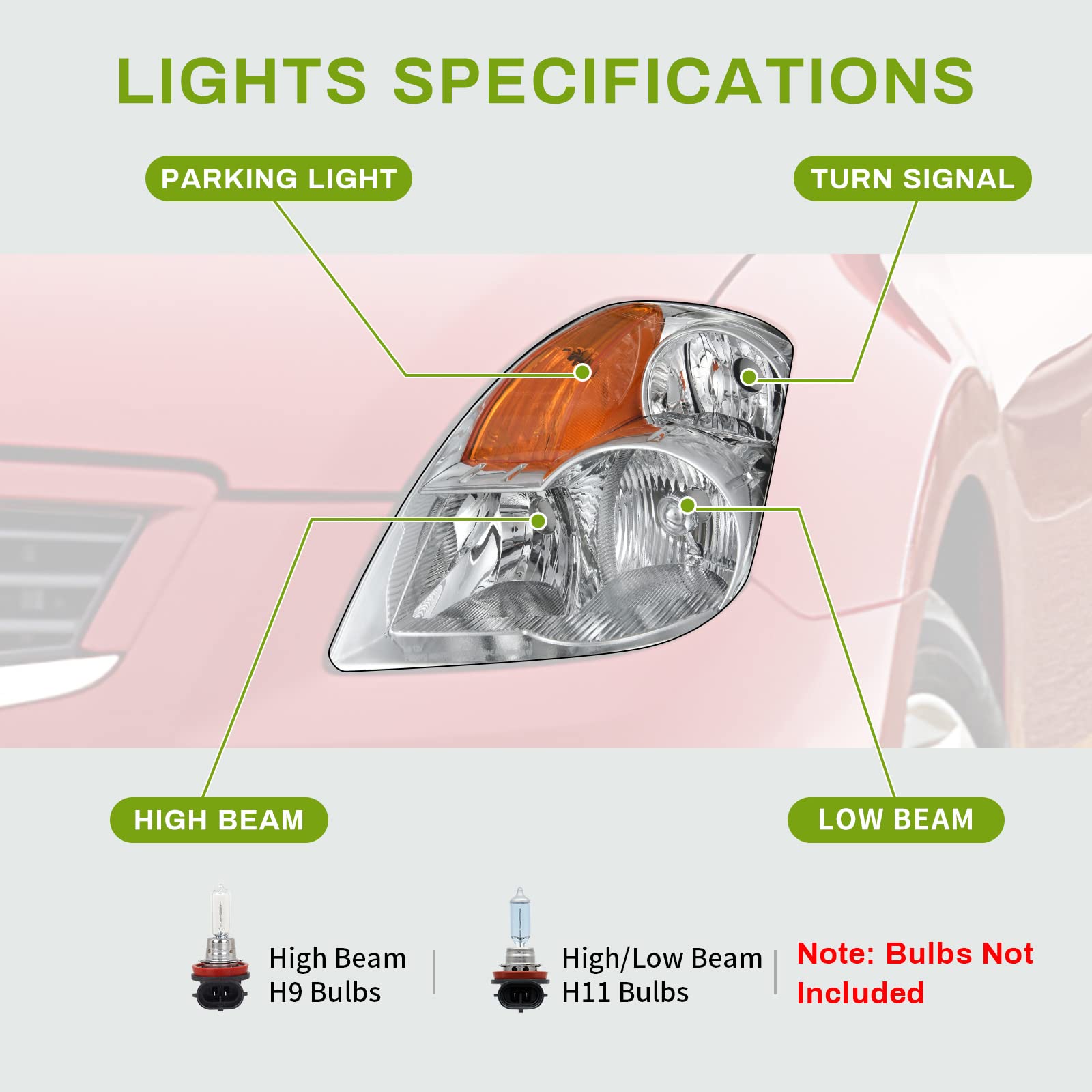 Autosaver88 Headlight Assembly Compatible With 07 08 09 Altima Sedan 4-Door 2007 2008 2009 Altima Chrome Housing With Amber Refl