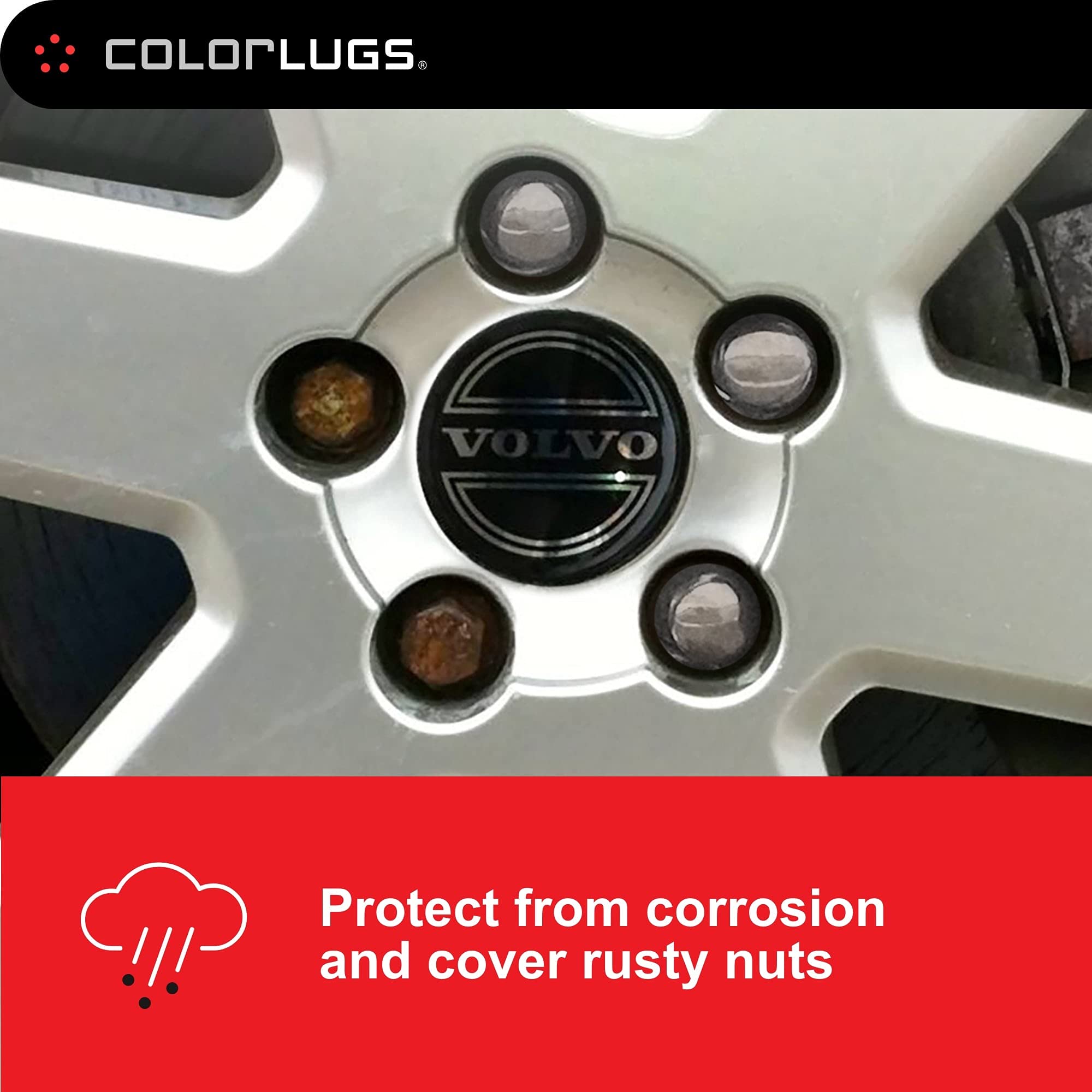 AUTOMOTIVATED ColorLugs Vinyl Lug Nut Cover - Black, Flexible Fit, 21-23 mm, Pack of 20 with Deluxe Extractor, Made in the USA