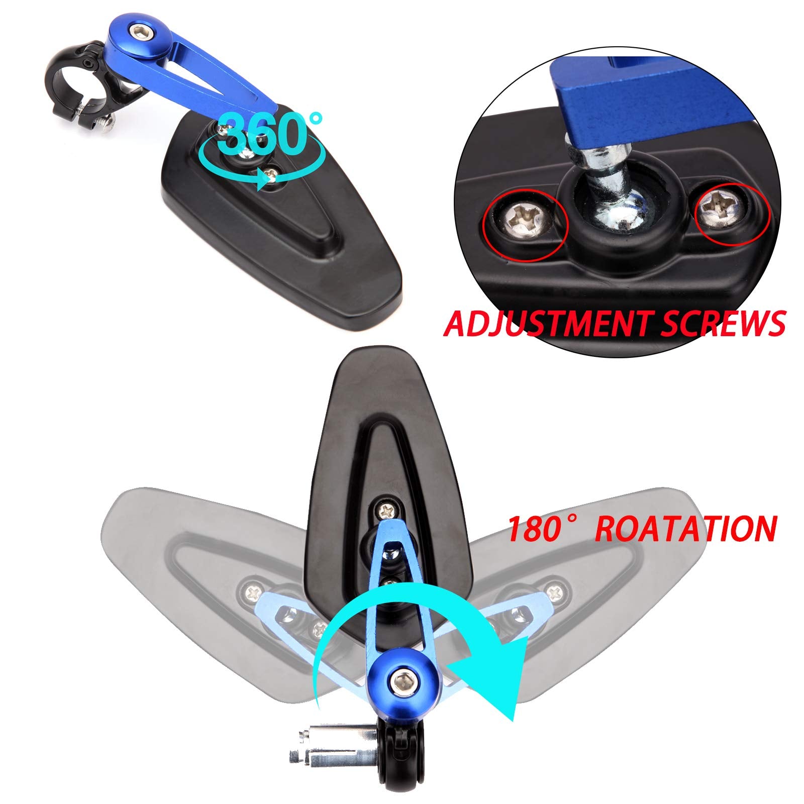 Universal Motorcycle 7/8 22 Bar End Mirrors Rear View Mirror Compatible With Honda Grom Yamaha Kawasaki Ducati Suzuki And More (Blue)