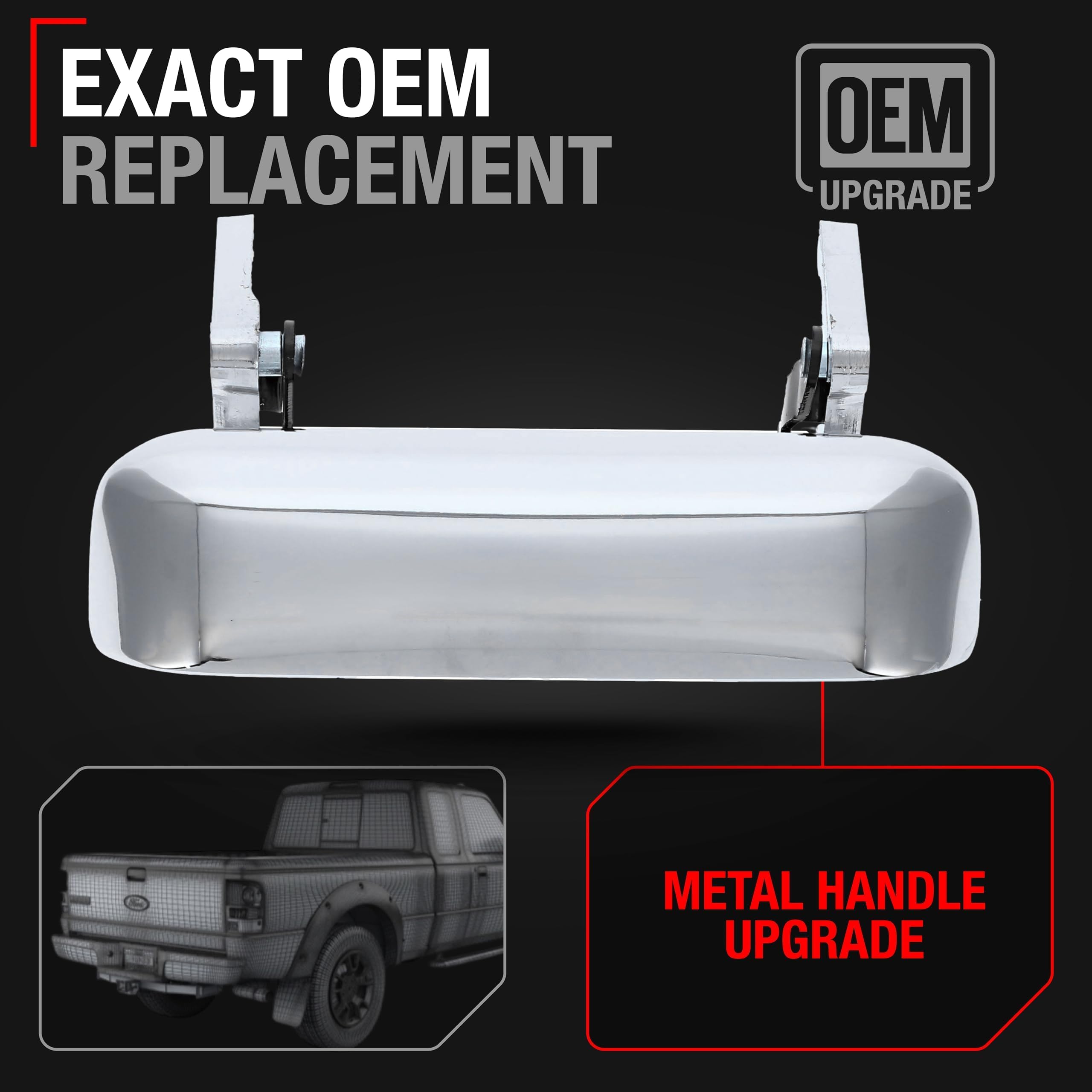 T1A Tailgate Handle Latch Replacement, Upgraded Metal - Compatible With 1998-2011 Ford Ranger - Exterior Tailgate Assembly, All